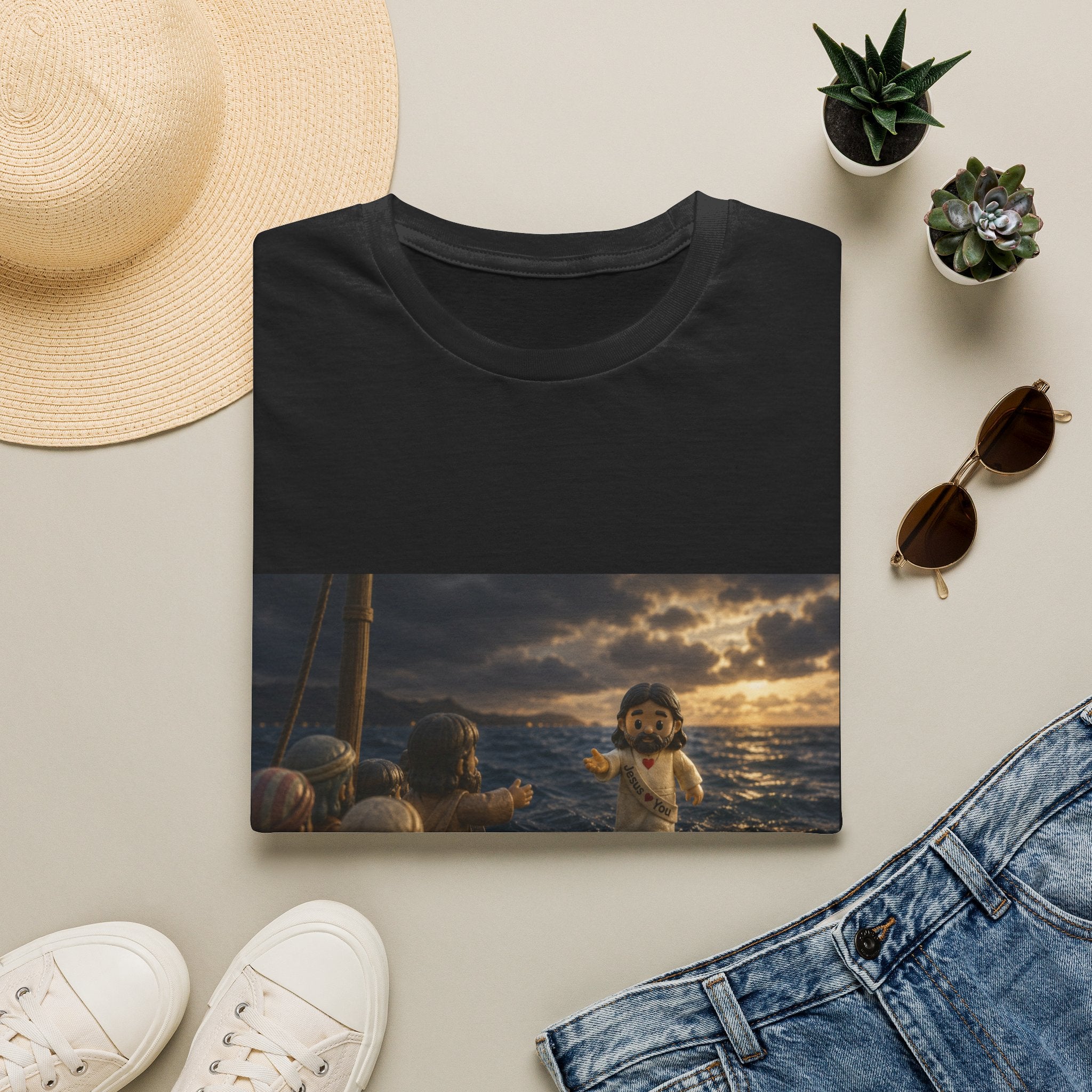 Tiny Jesus Walking on Water T-Shirt — Inspirational Biblical Faith Tee