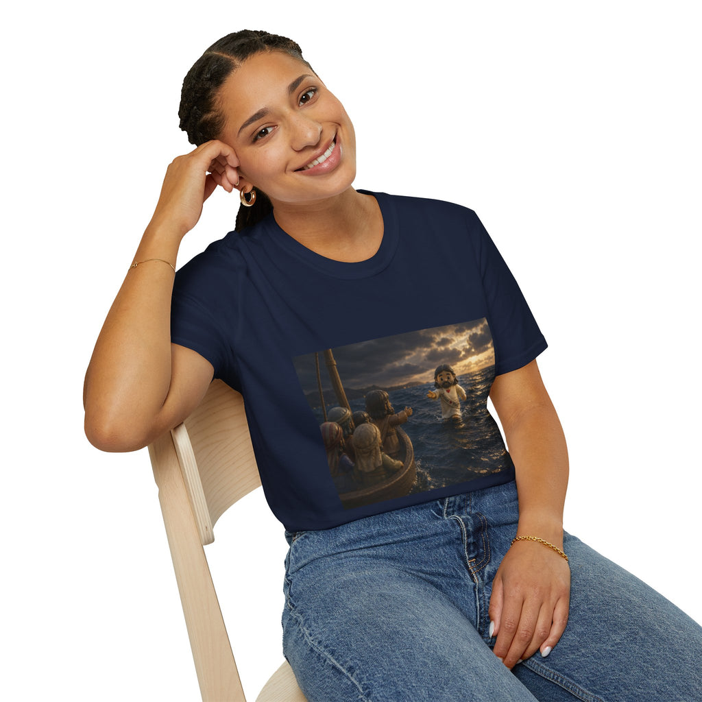 Tiny Jesus Walking on Water T-Shirt — Inspirational Biblical Faith Tee