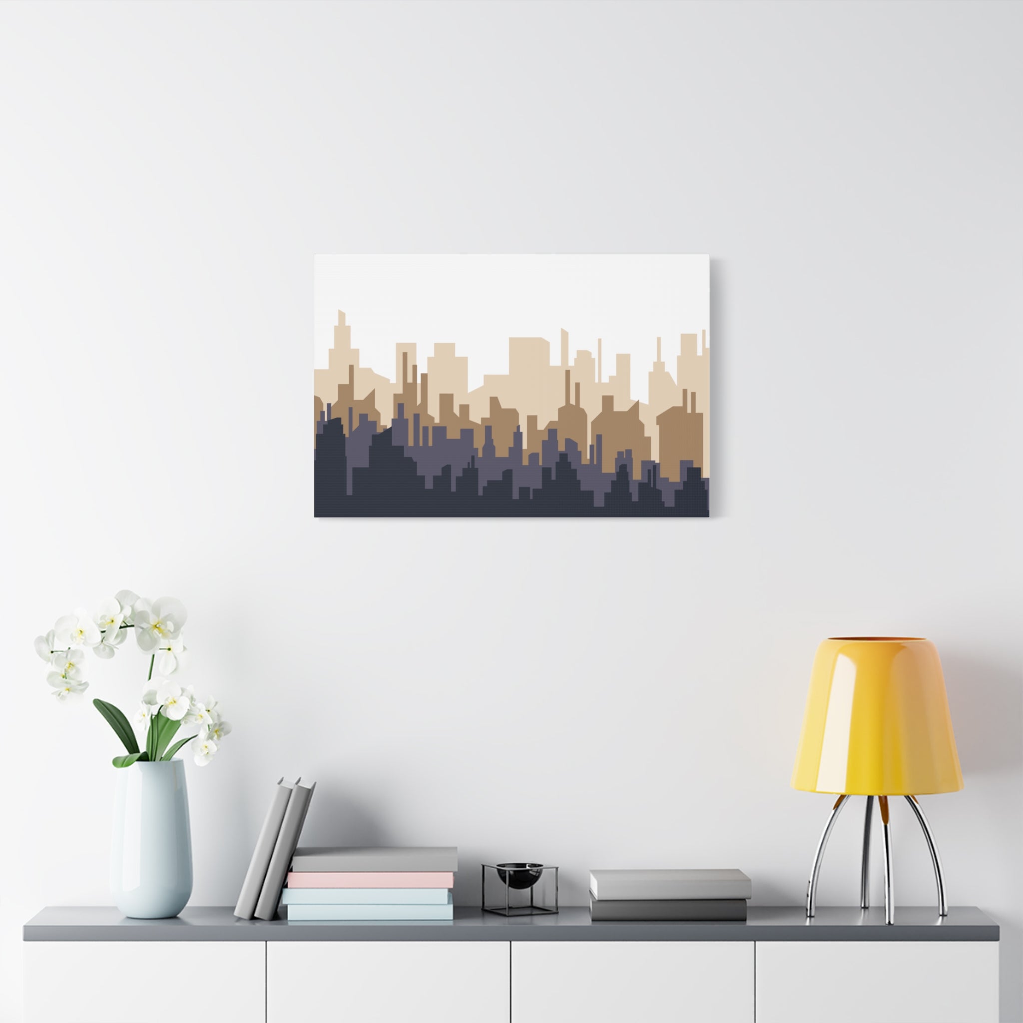 Neutral City Skyline Matte Canvas Wall Art — Minimalist Urban Home Decor