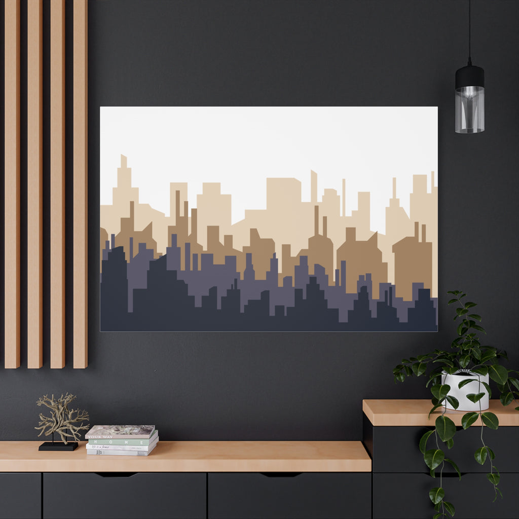 Neutral City Skyline Matte Canvas Wall Art — Minimalist Urban Home Decor