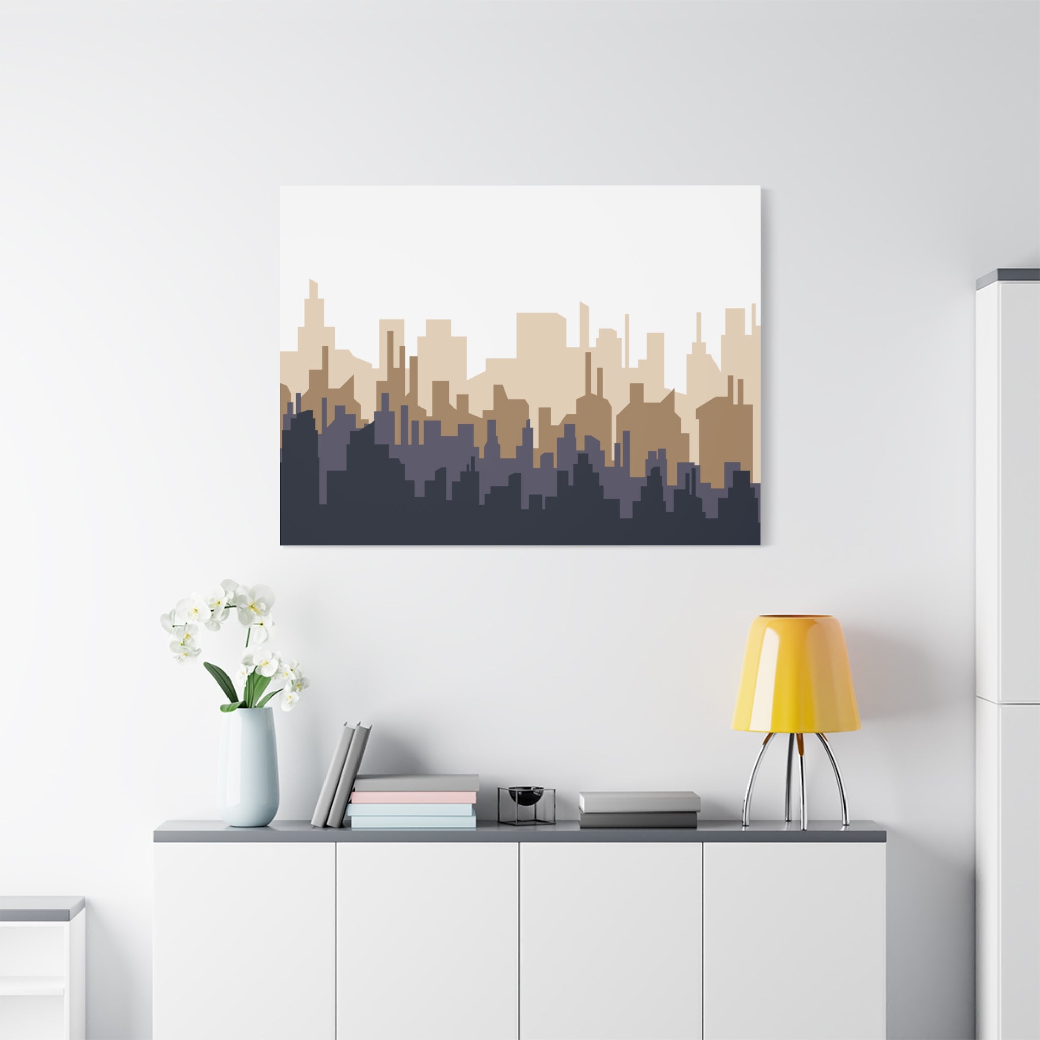 Neutral City Skyline Matte Canvas Wall Art — Minimalist Urban Home Decor