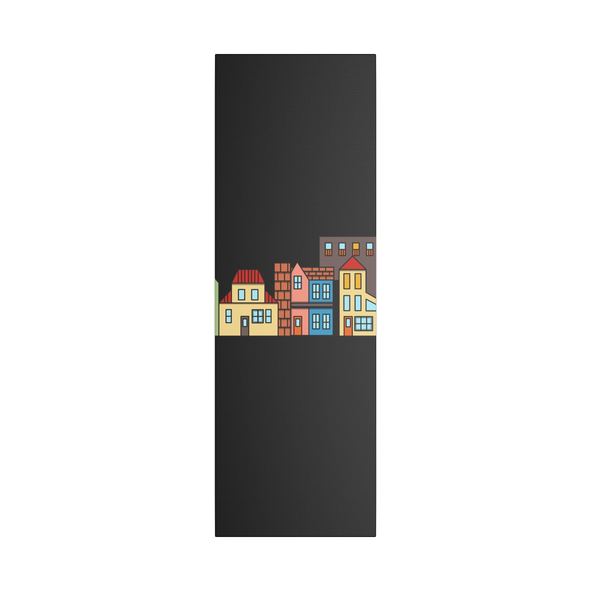 Colorful Row Houses Satin Canvas Wall Art — Stretched Cityscape Print