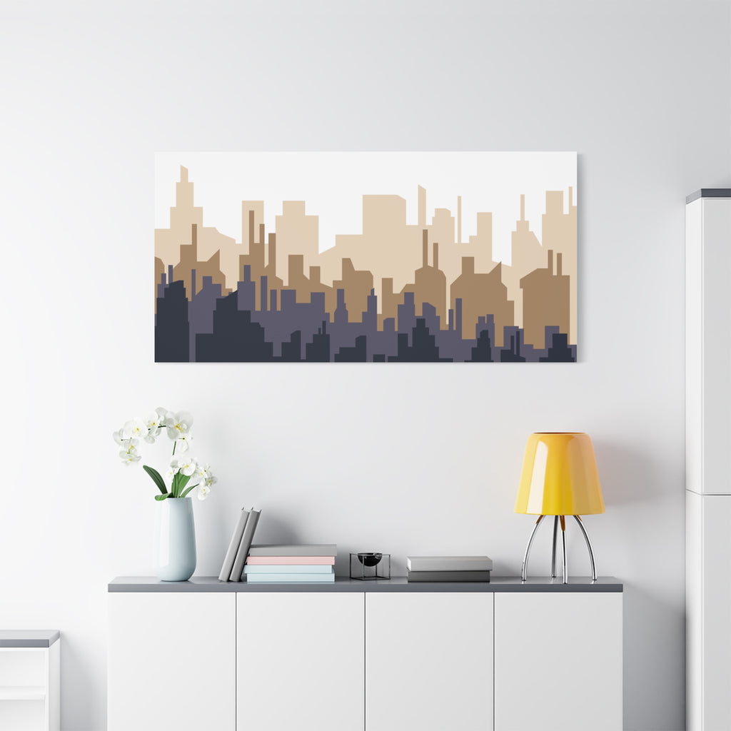 Neutral City Skyline Matte Canvas Wall Art — Minimalist Urban Home Decor