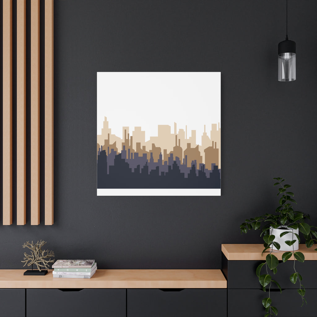 Neutral City Skyline Matte Canvas Wall Art — Minimalist Urban Home Decor