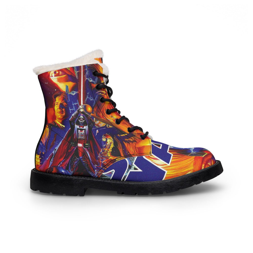 Women Fur-Lined Leather Boots — Fiery Stars Wars 1 Comic Print