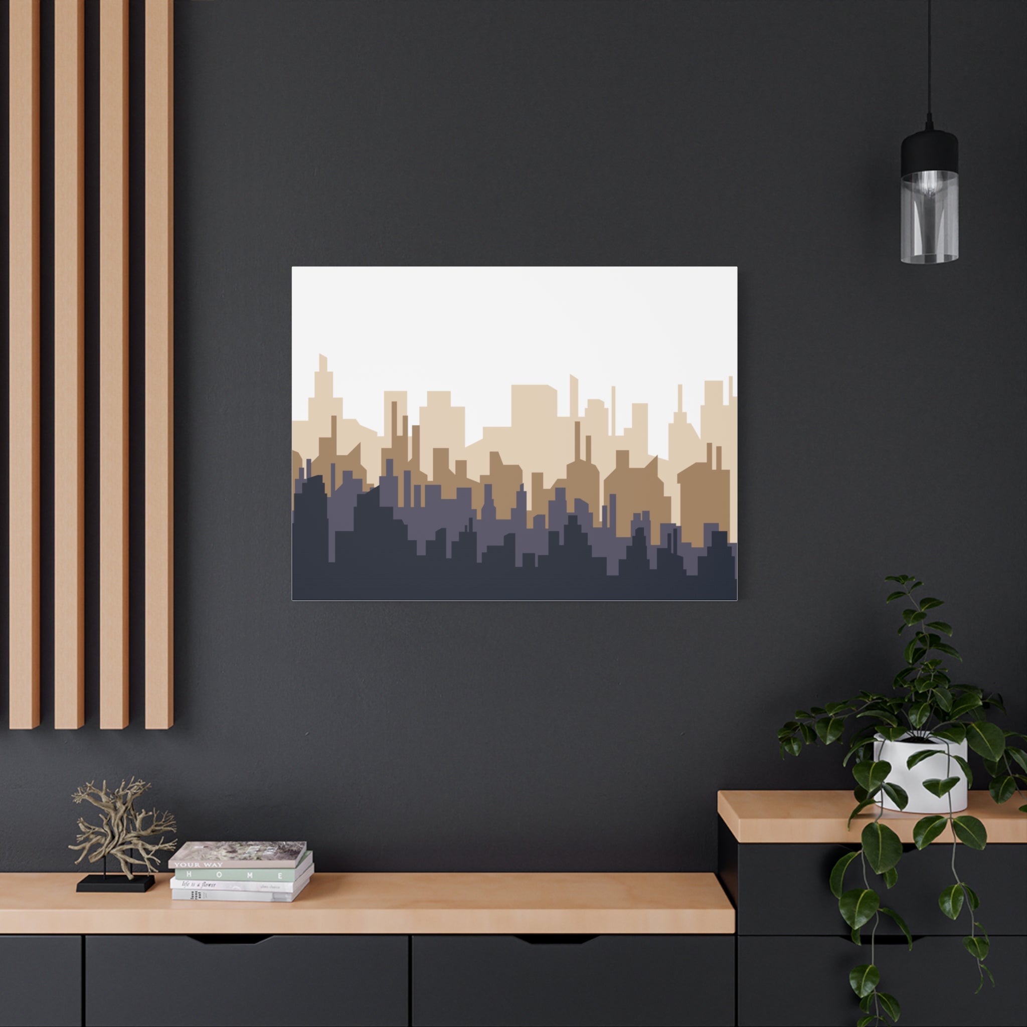 Neutral City Skyline Matte Canvas Wall Art — Minimalist Urban Home Decor