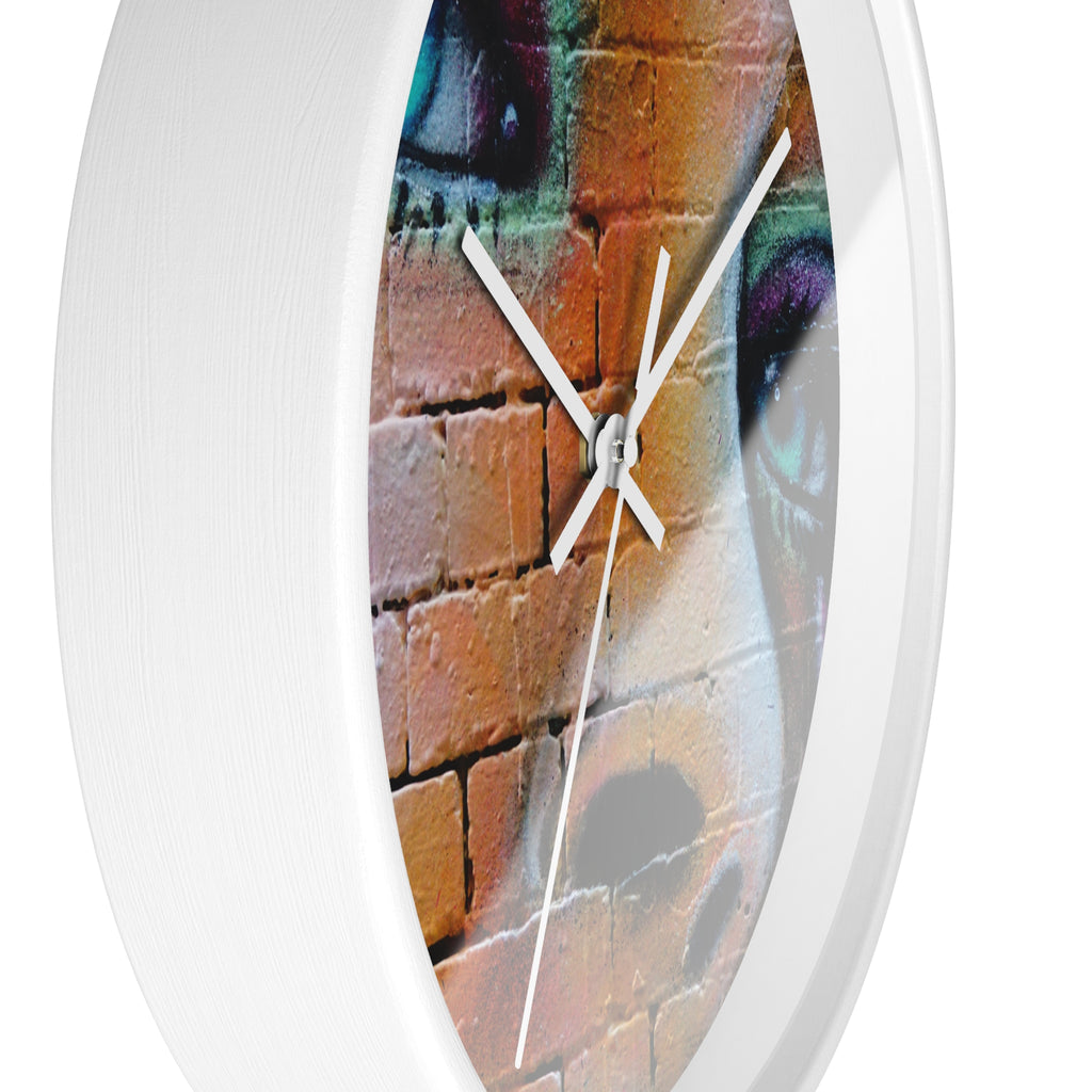 Graffiti Face Wall Clock — Colorful Street Art Portrait Clock