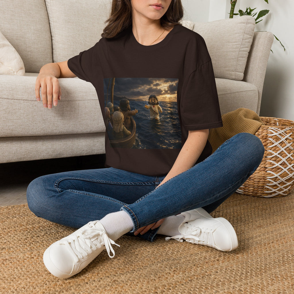 Tiny Jesus Walking on Water T-Shirt — Inspirational Biblical Faith Tee