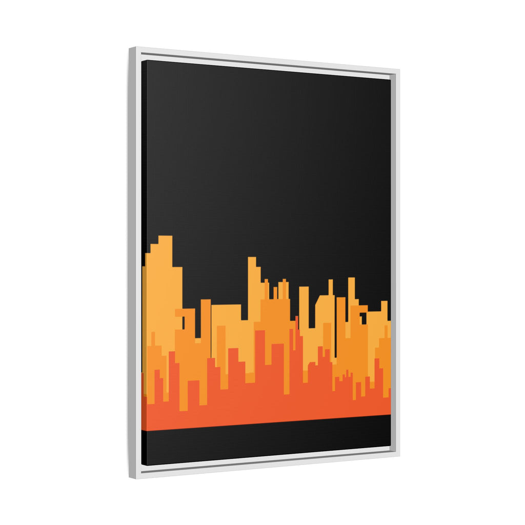 City Skyline Matte Canvas Print — Modern Pixelated Orange Urban Art (Framed)