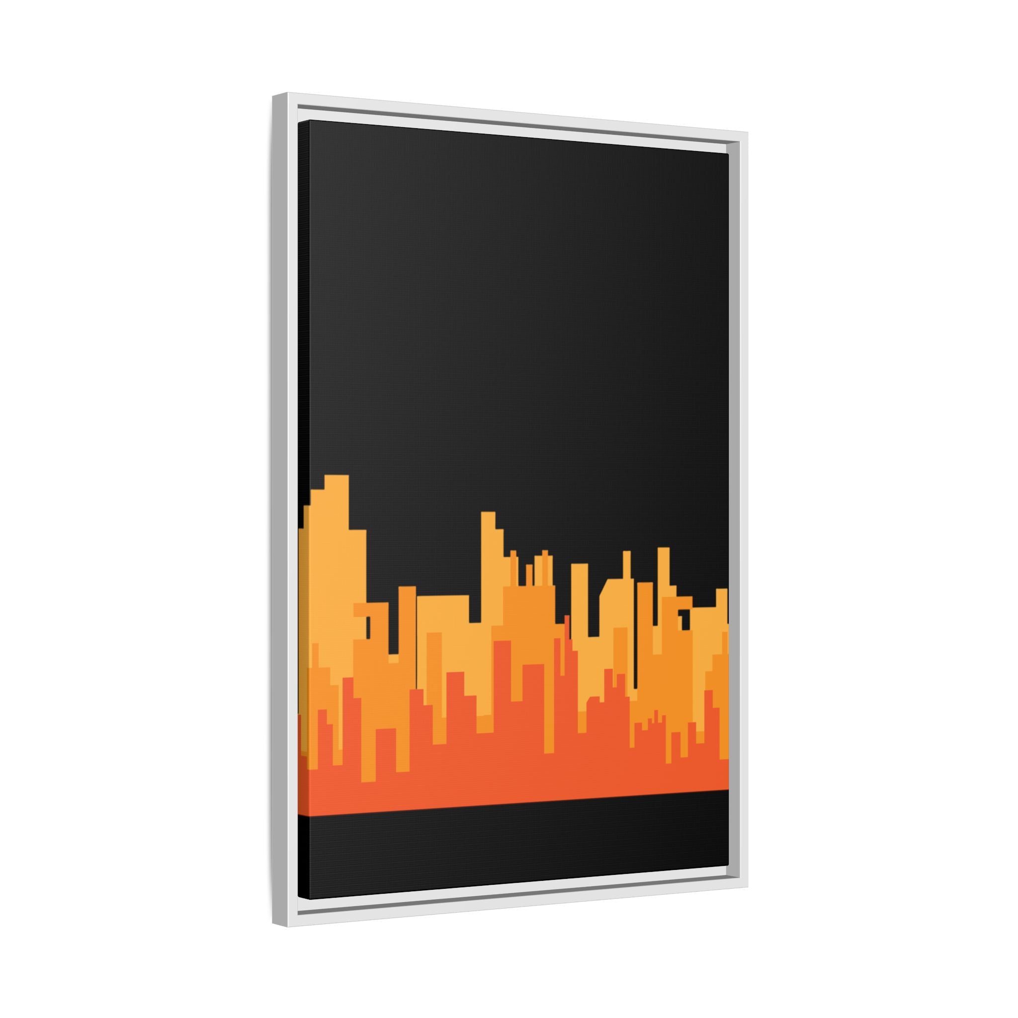 City Skyline Matte Canvas Print — Modern Pixelated Orange Urban Art (Framed)
