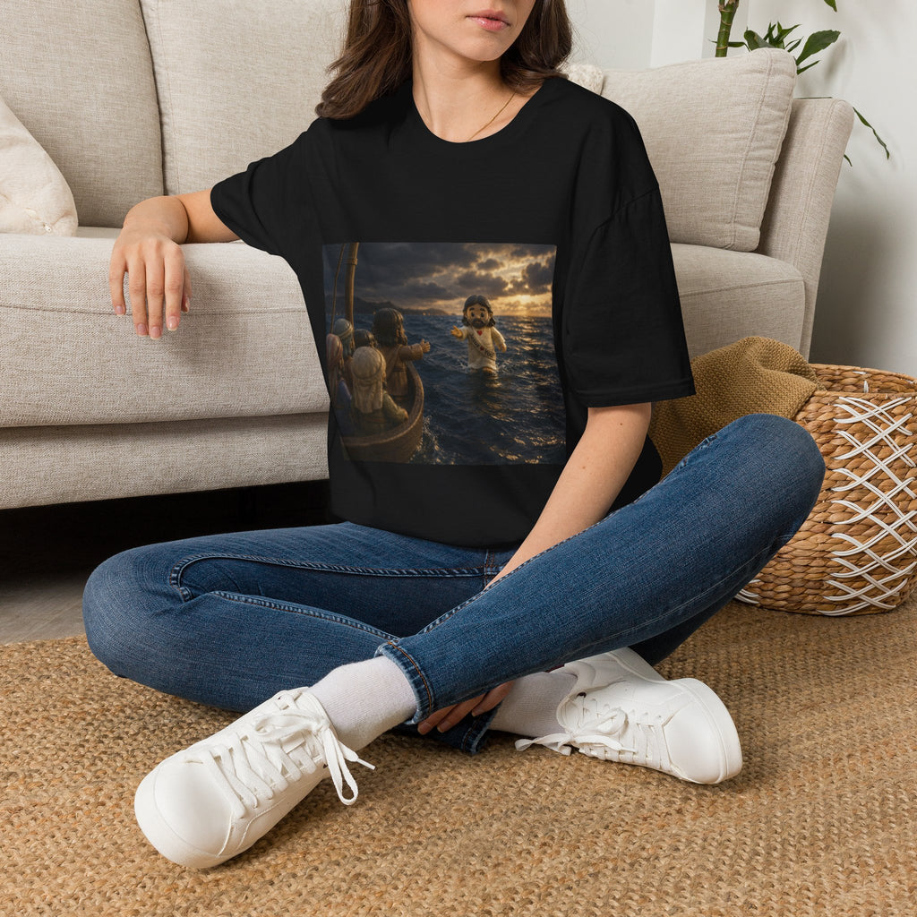 Tiny Jesus Walking on Water T-Shirt — Inspirational Biblical Faith Tee