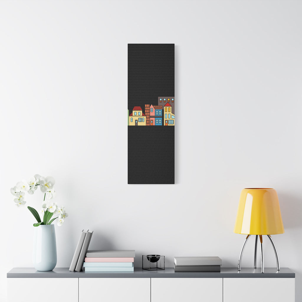 Colorful Row Houses Satin Canvas Wall Art — Stretched Cityscape Print