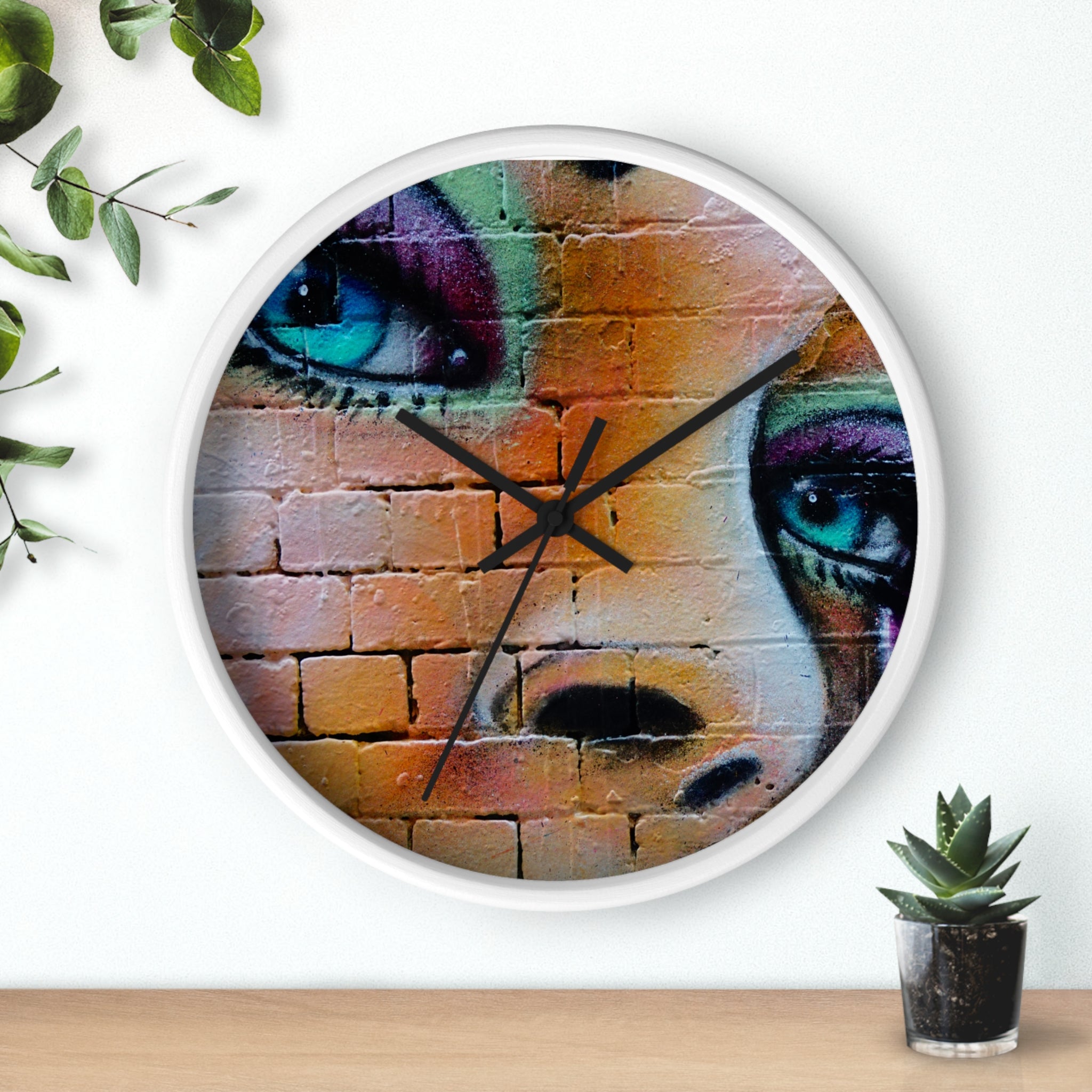 Graffiti Face Wall Clock — Colorful Street Art Portrait Clock