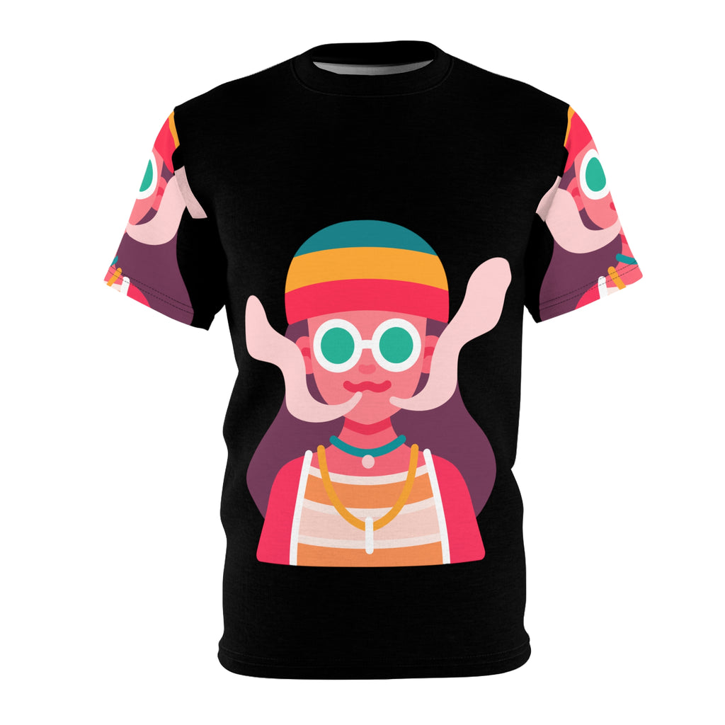 Unisex Tee Colorful Stoner Cartoon Print on Black