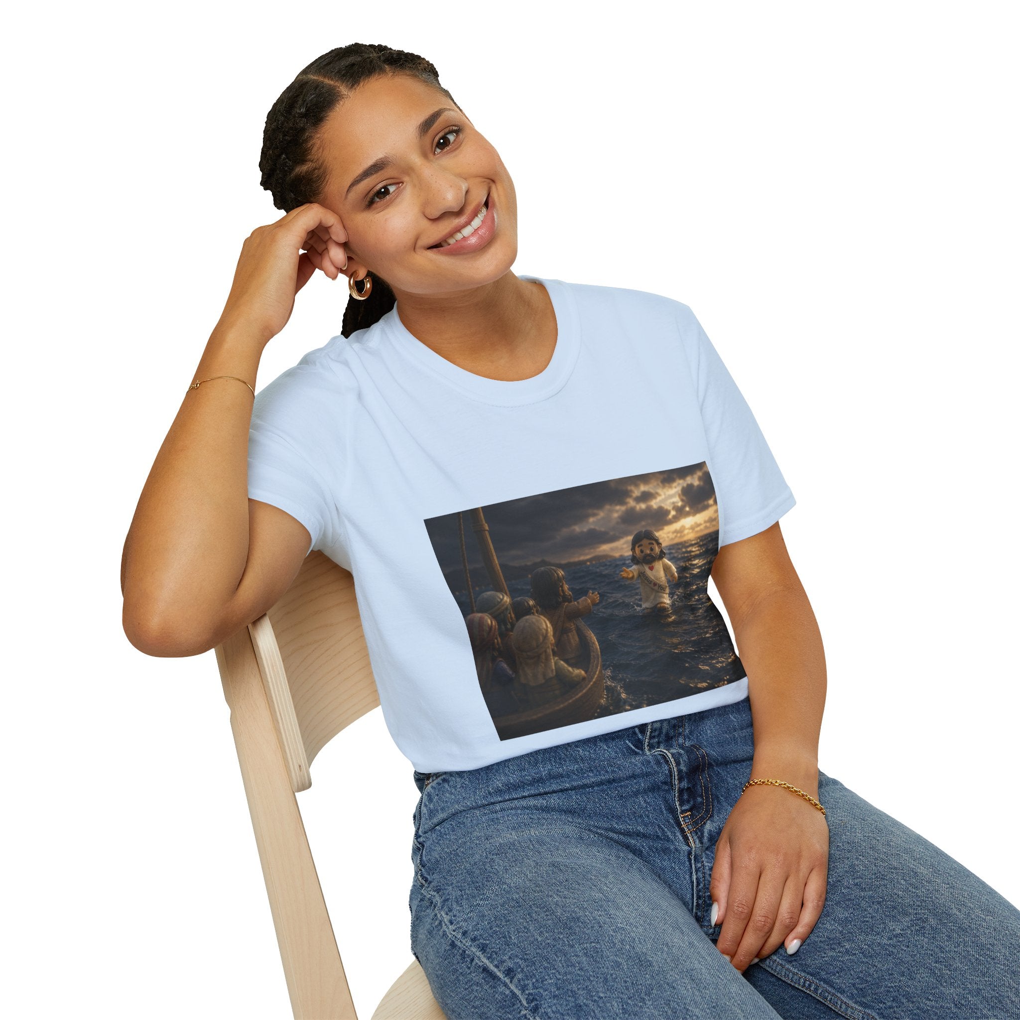 Tiny Jesus Walking on Water T-Shirt — Inspirational Biblical Faith Tee