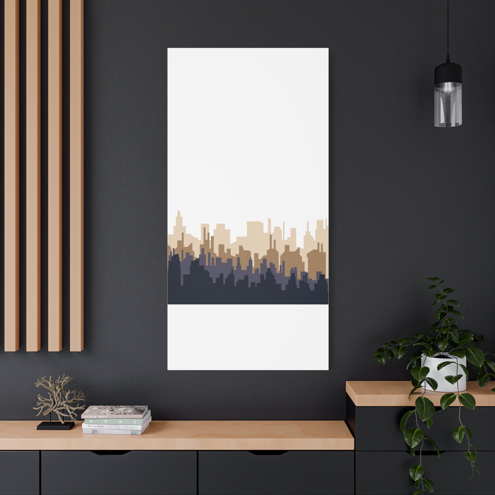 Neutral City Skyline Matte Canvas Wall Art — Minimalist Urban Home Decor