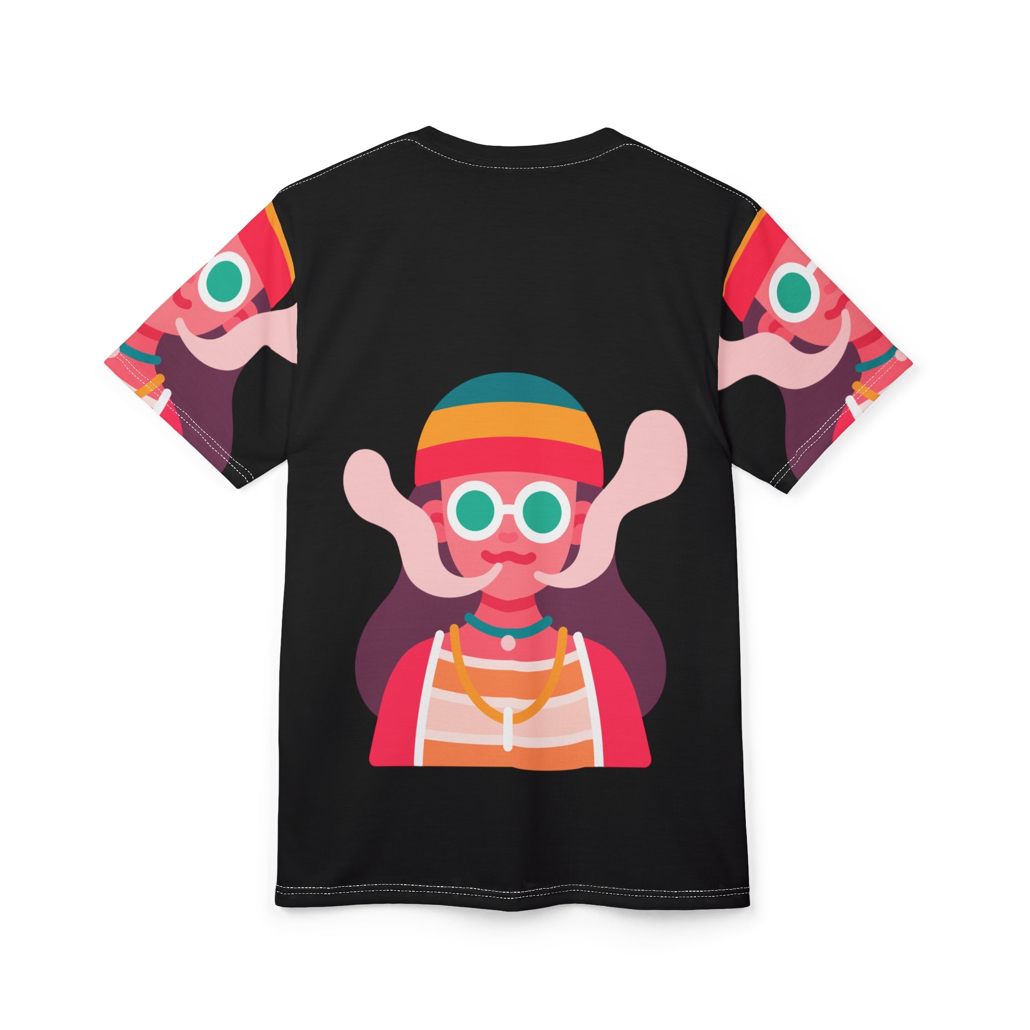 Unisex Tee Colorful Stoner Cartoon Print on Black