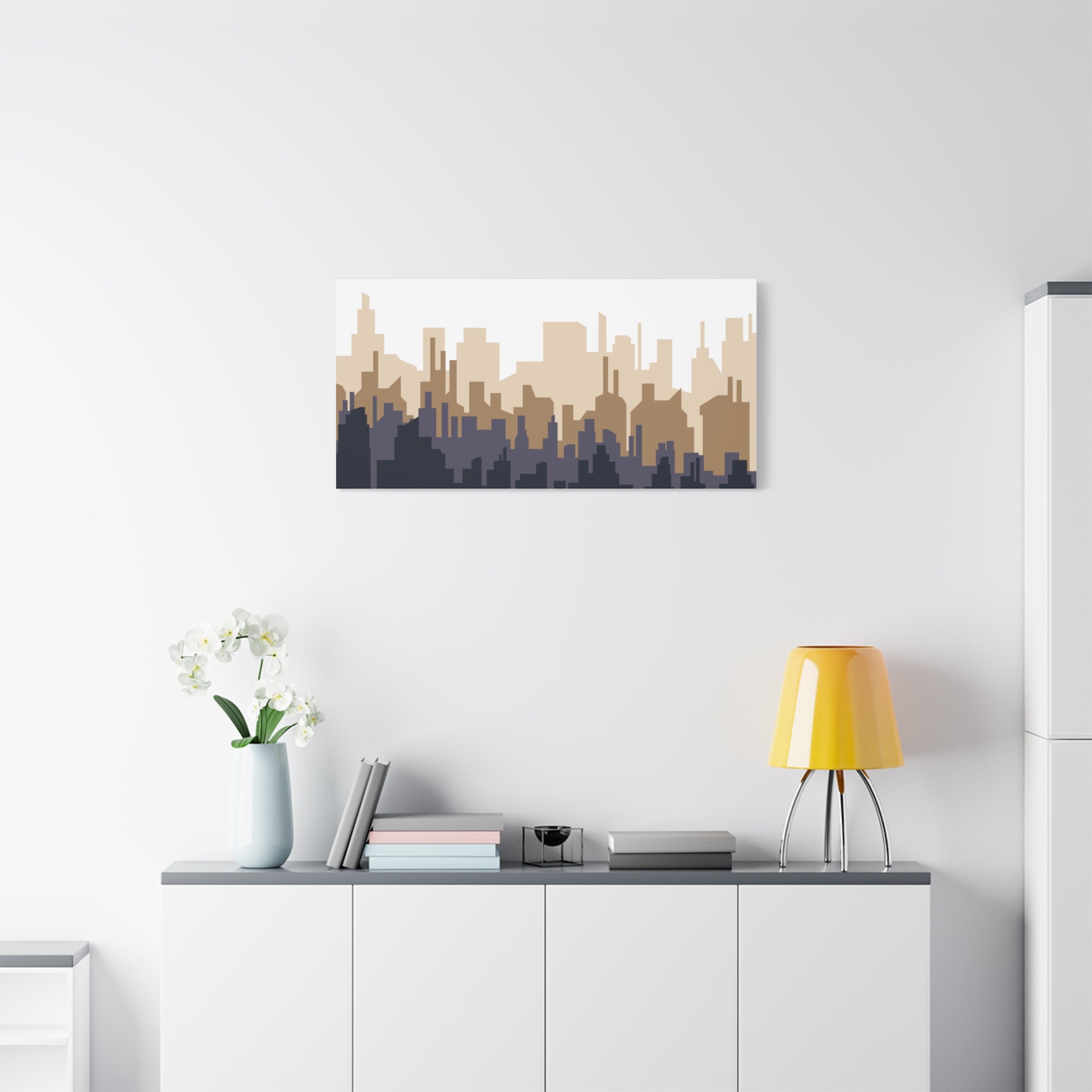 Neutral City Skyline Matte Canvas Wall Art — Minimalist Urban Home Decor