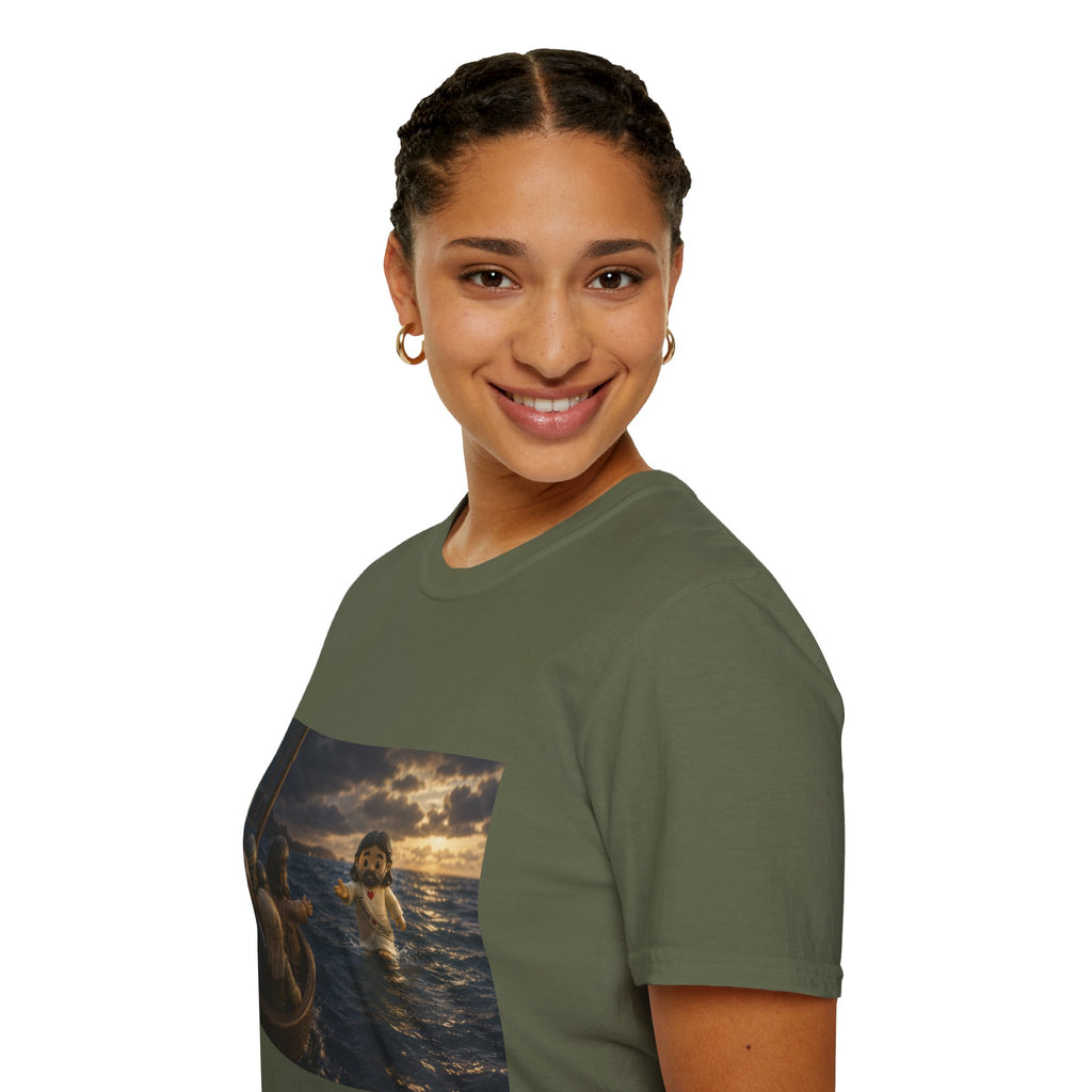 Tiny Jesus Walking on Water T-Shirt — Inspirational Biblical Faith Tee