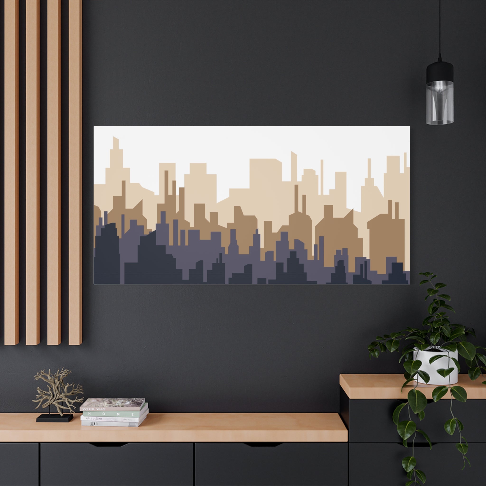 Neutral City Skyline Matte Canvas Wall Art — Minimalist Urban Home Decor