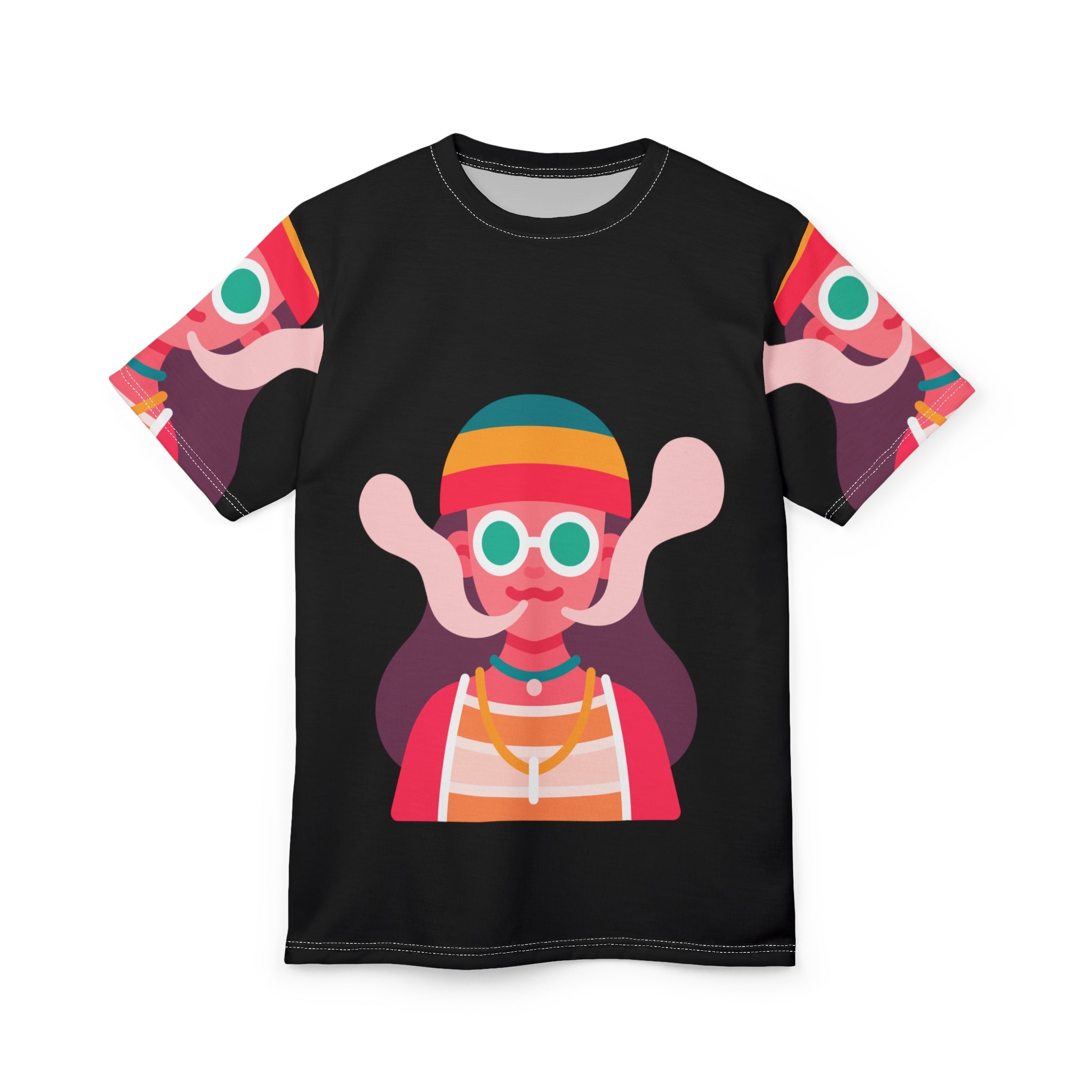 Unisex Tee Colorful Stoner Cartoon Print on Black