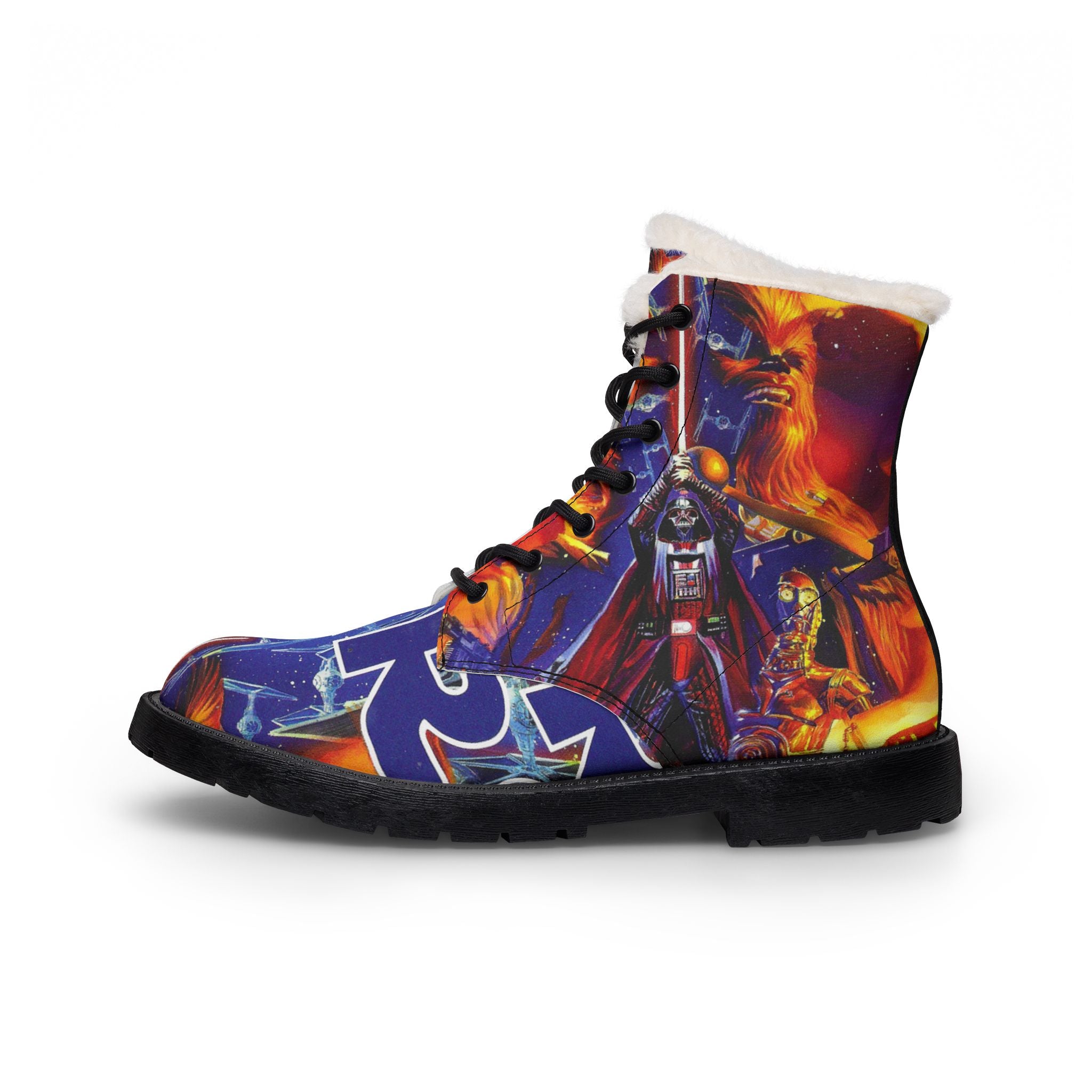 Women Fur-Lined Leather Boots — Fiery Stars Wars 1 Comic Print