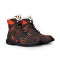 Women Fur-Lined Leather Boots — Fiery Spider Comic Print