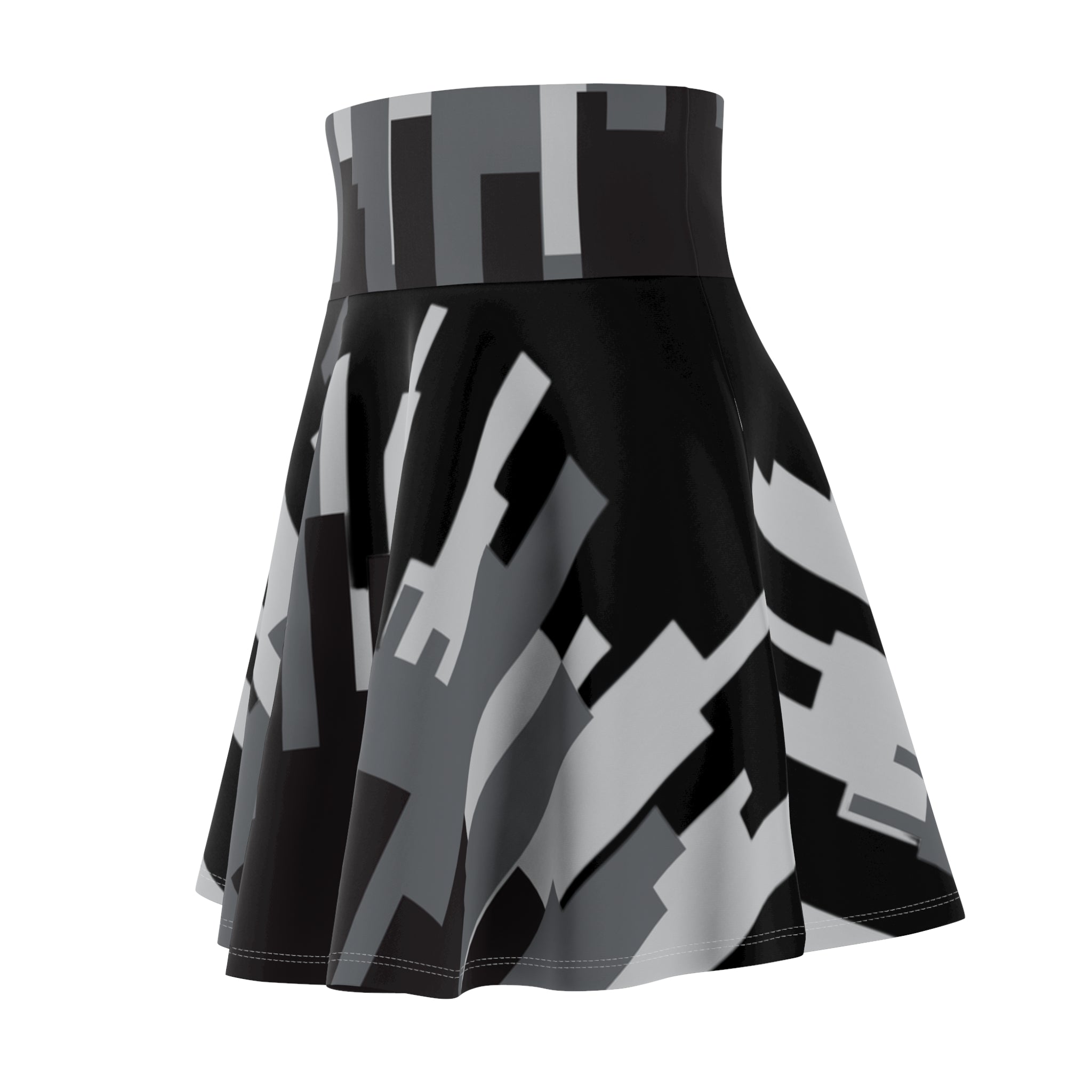 Black Urban Abstract Women's Skater Skirt, Fashionable AOP Skirt, Casual Wear, Summer Style, Unique Design, Streetwear