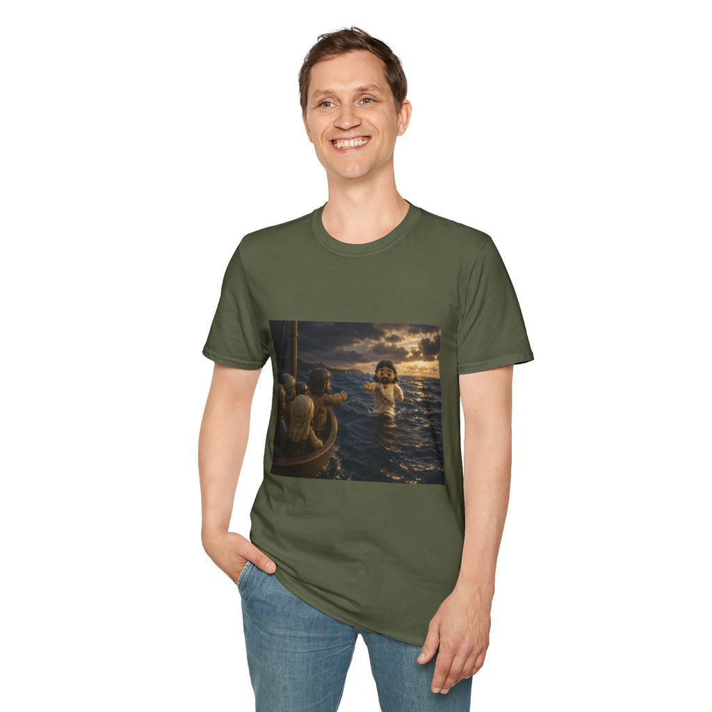Tiny Jesus Walking on Water T-Shirt — Inspirational Biblical Faith Tee