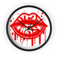 Red Graffiti Kiss Wall Clock on White — Bold Drip Lip Art Clock