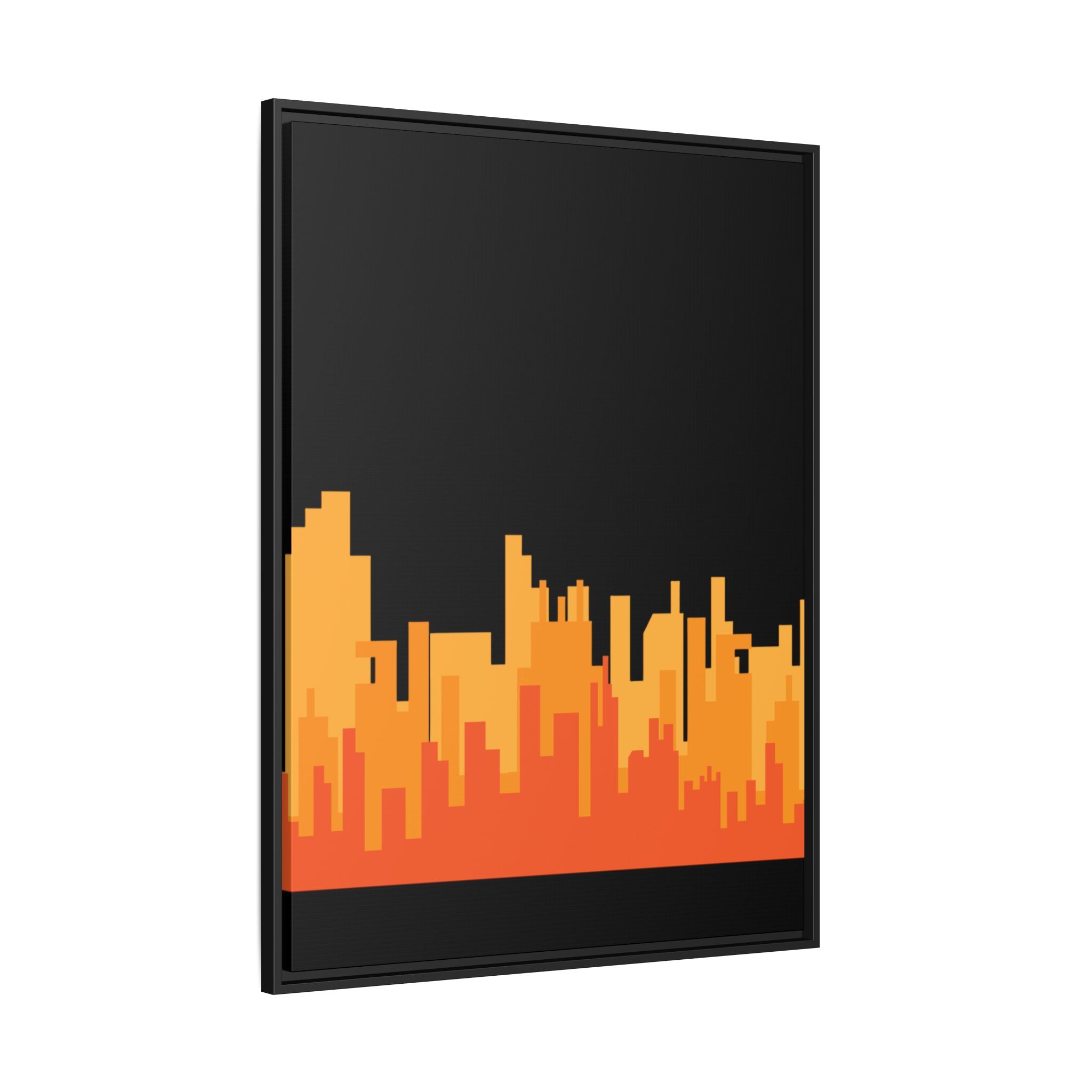 City Skyline Matte Canvas Print — Modern Pixelated Orange Urban Art (Framed)