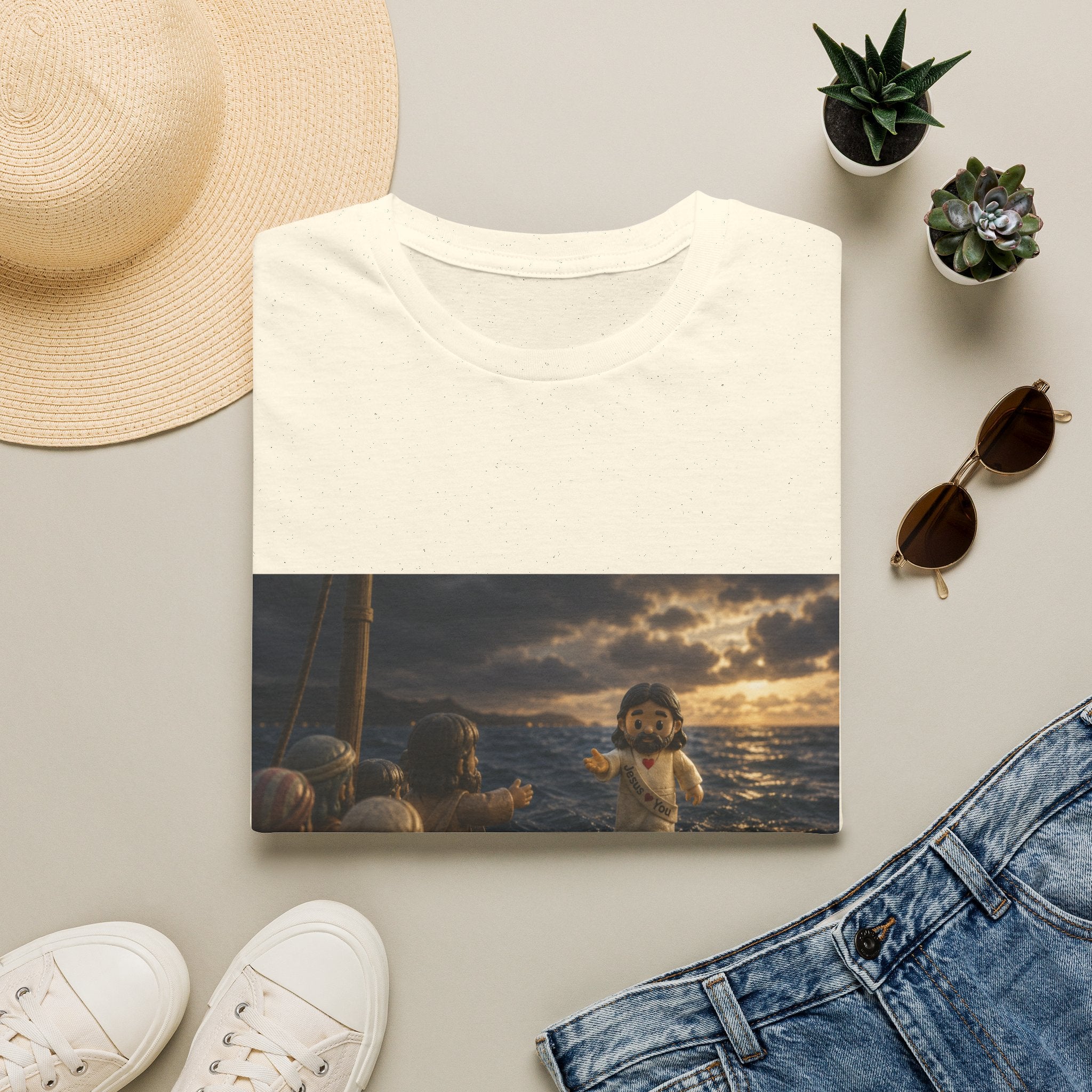 Tiny Jesus Walking on Water T-Shirt — Inspirational Biblical Faith Tee