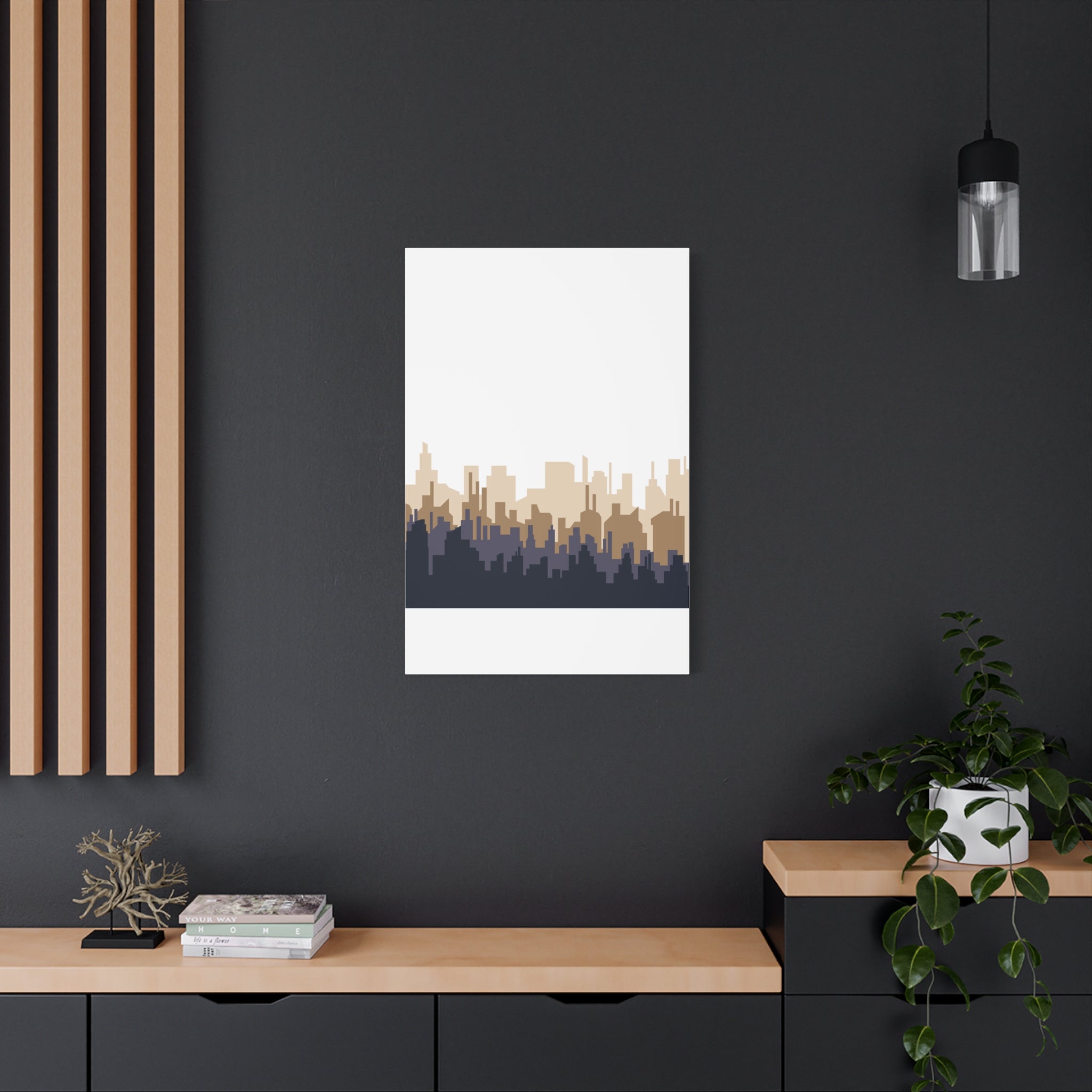 Neutral City Skyline Matte Canvas Wall Art — Minimalist Urban Home Decor