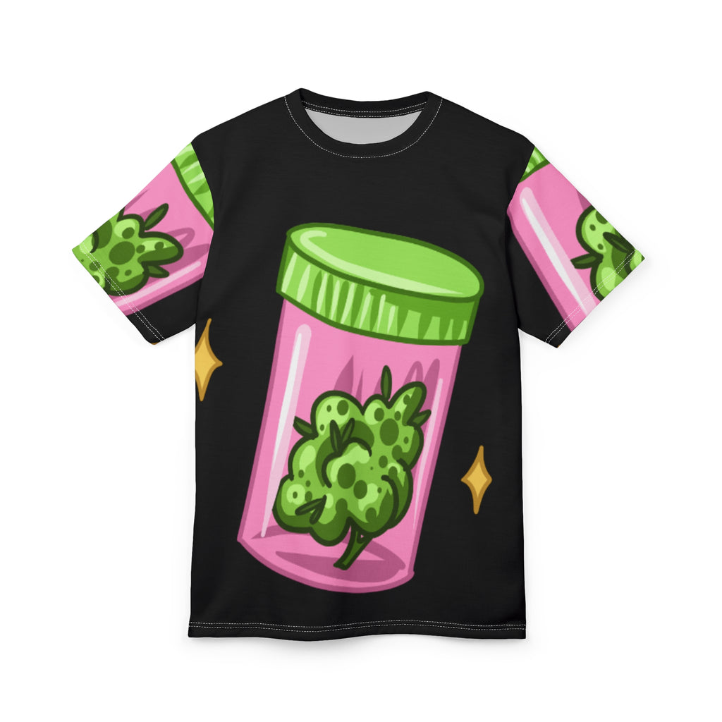 Black T-Shirt with Cartoon Cannabis Pink Smoke Shop 3.5 Grams