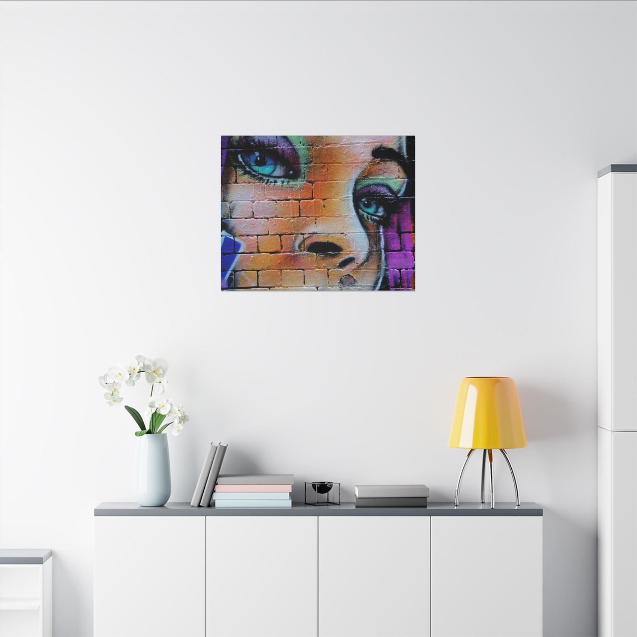 Graffiti Face Matte Canvas Print — Urban Street Art Portrait Wall Decor