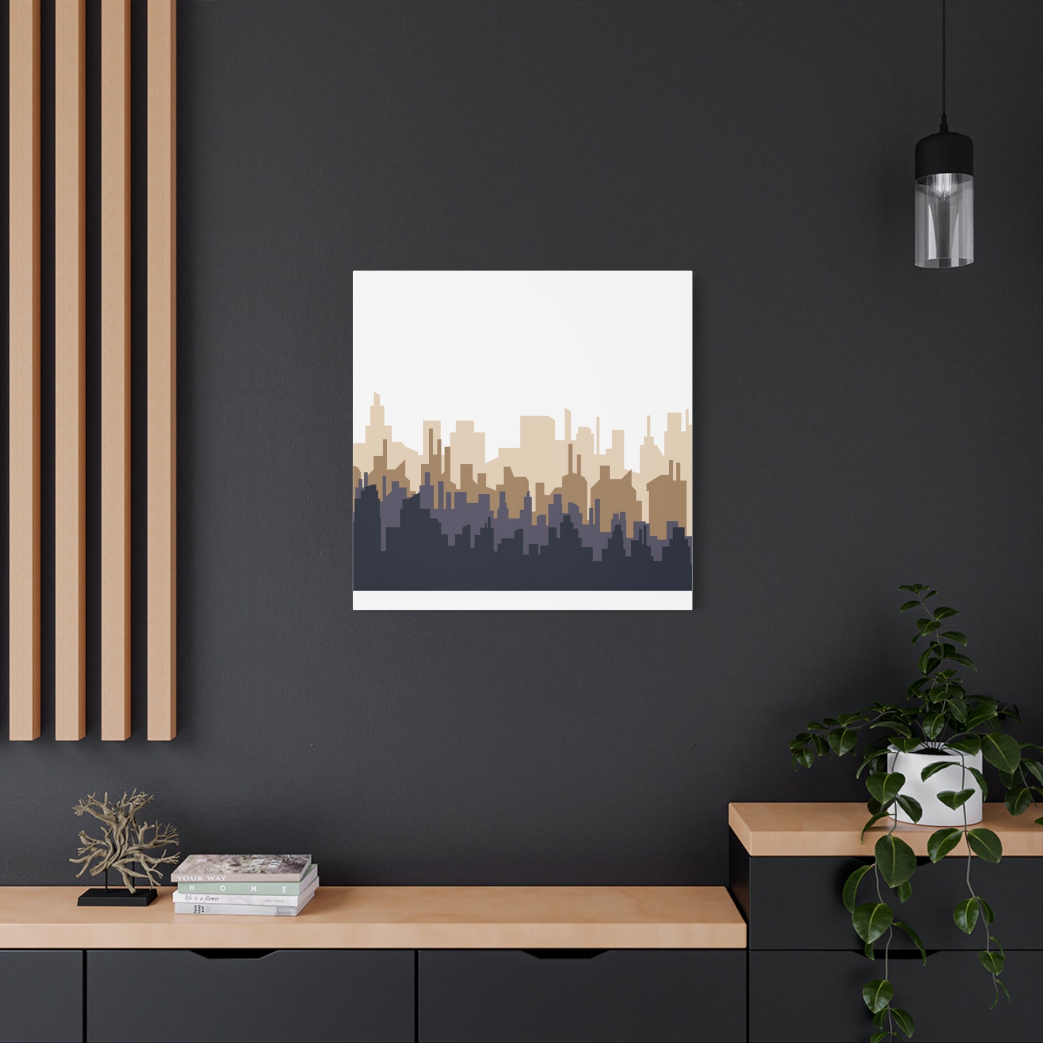 Neutral City Skyline Matte Canvas Wall Art — Minimalist Urban Home Decor