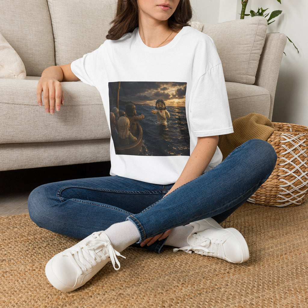 Tiny Jesus Walking on Water T-Shirt — Inspirational Biblical Faith Tee
