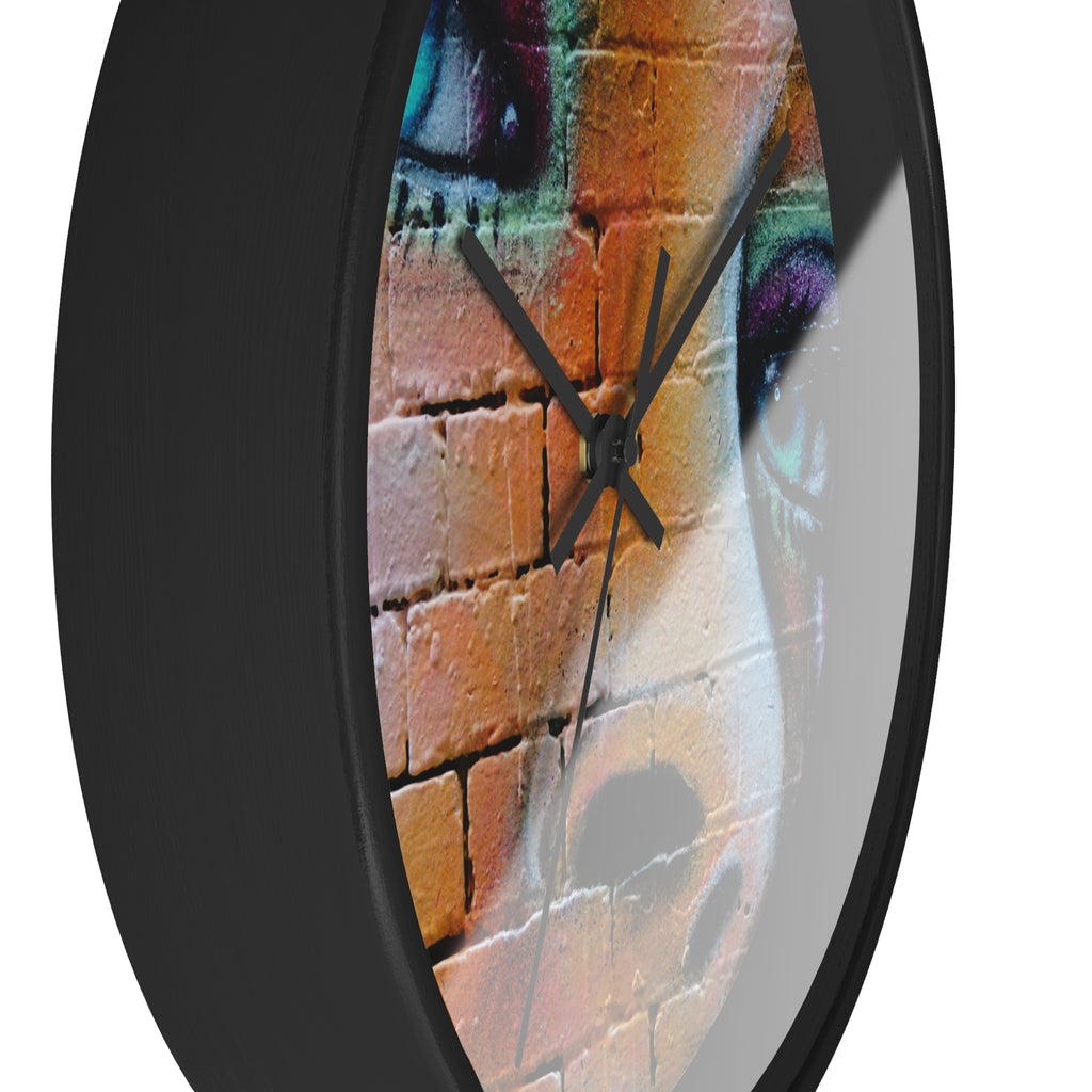 Graffiti Face Wall Clock — Colorful Street Art Portrait Clock