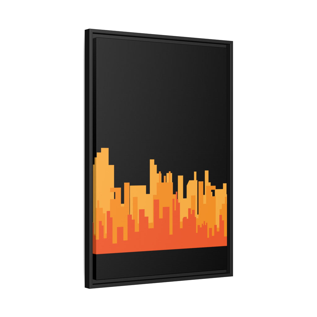 City Skyline Matte Canvas Print — Modern Pixelated Orange Urban Art (Framed)