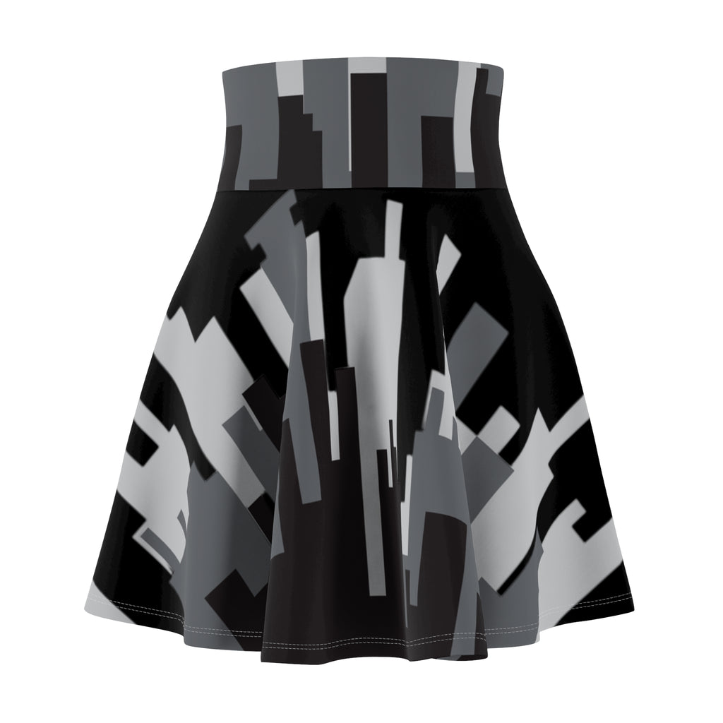 Black Urban Abstract Women's Skater Skirt, Fashionable AOP Skirt, Casual Wear, Summer Style, Unique Design, Streetwear