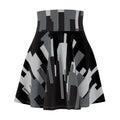Black Urban Abstract Women's Skater Skirt, Fashionable AOP Skirt, Casual Wear, Summer Style, Unique Design, Streetwear