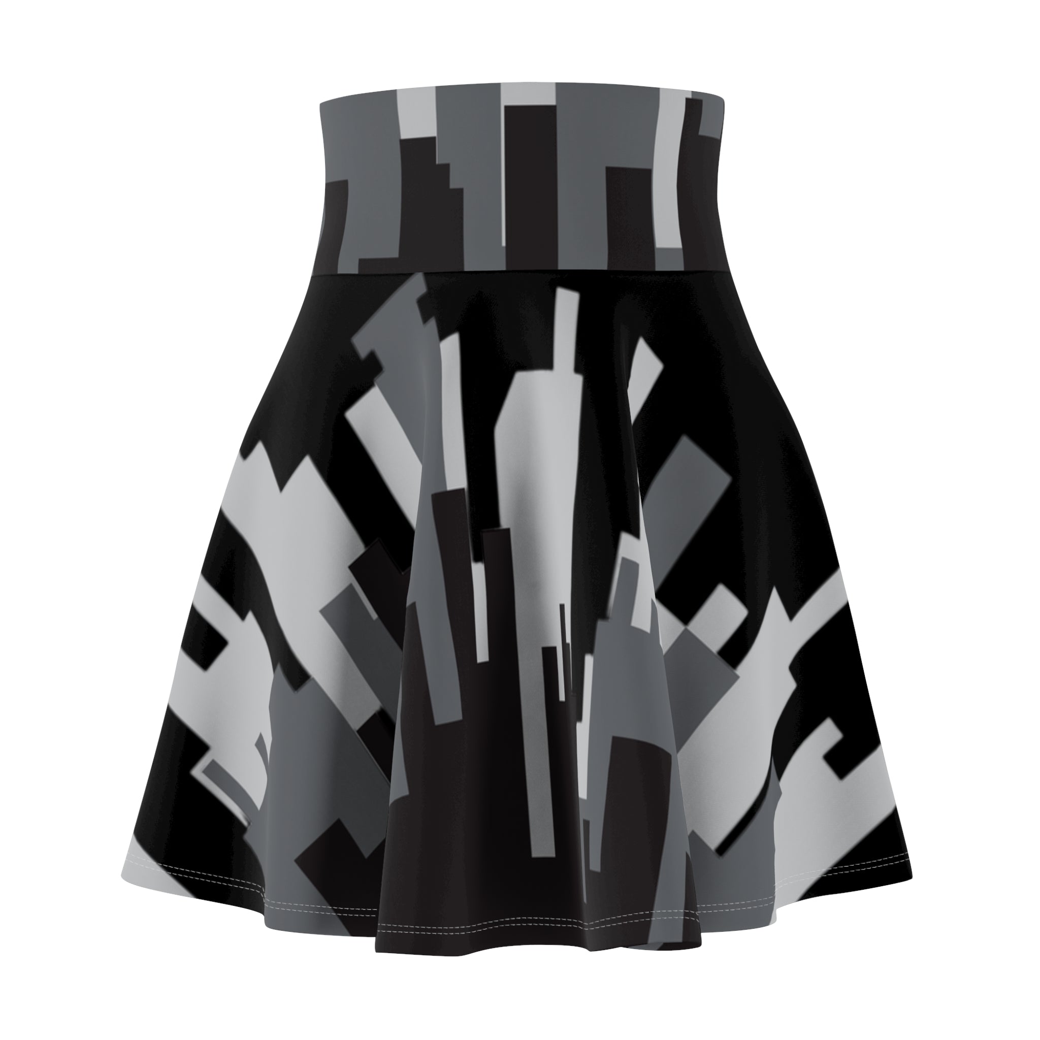 Black Urban Abstract Women's Skater Skirt, Fashionable AOP Skirt, Casual Wear, Summer Style, Unique Design, Streetwear