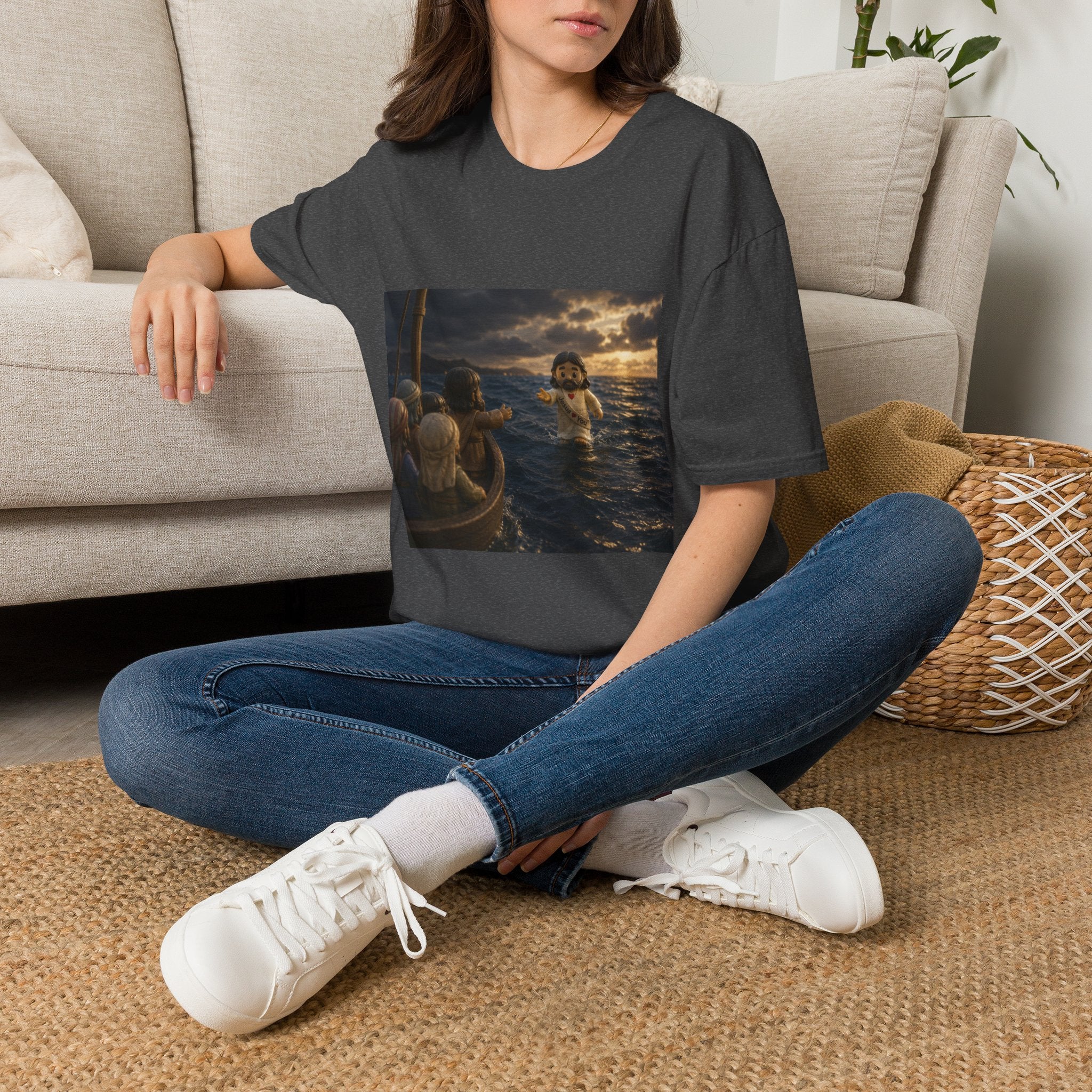 Tiny Jesus Walking on Water T-Shirt — Inspirational Biblical Faith Tee