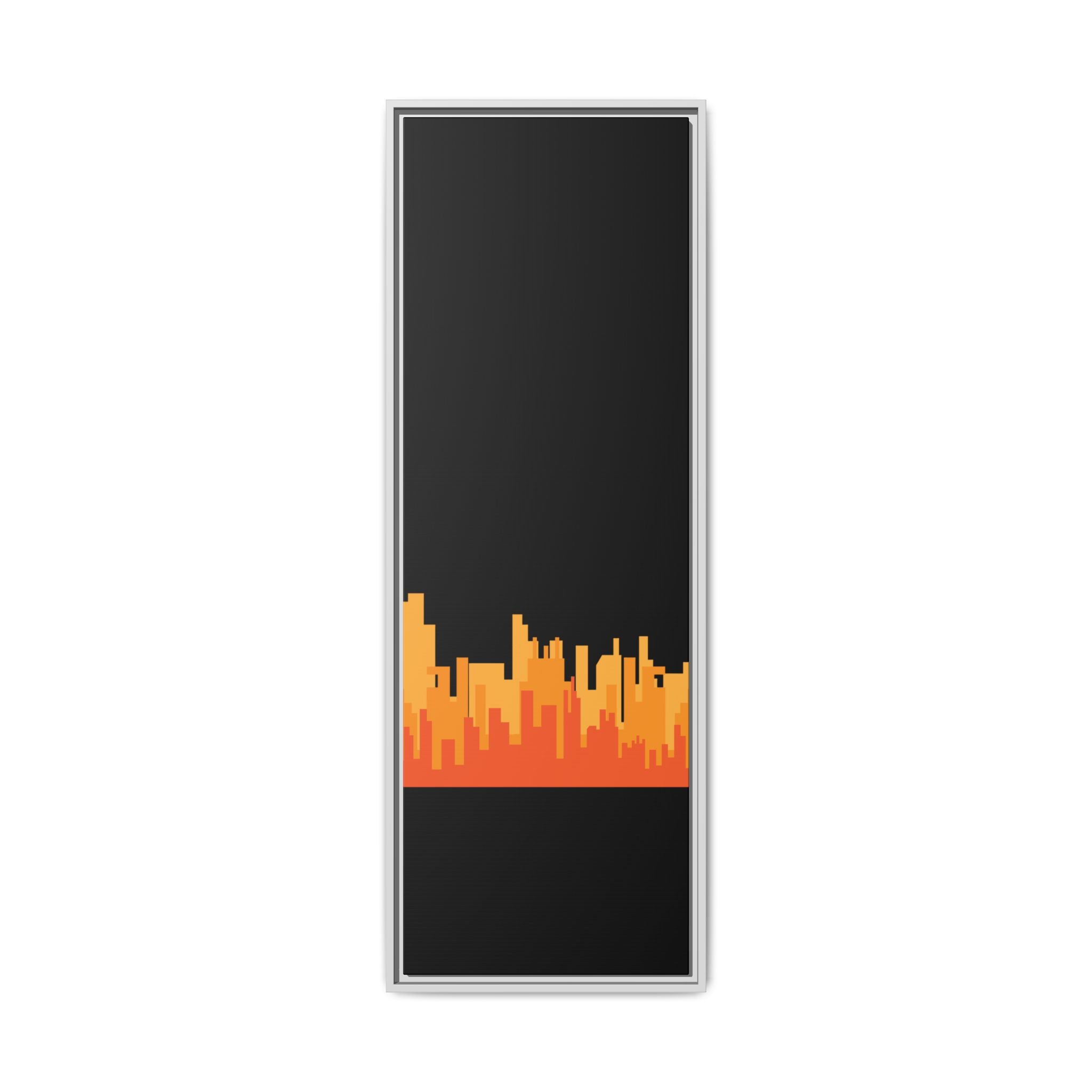 City Skyline Matte Canvas Print — Modern Pixelated Orange Urban Art (Framed)