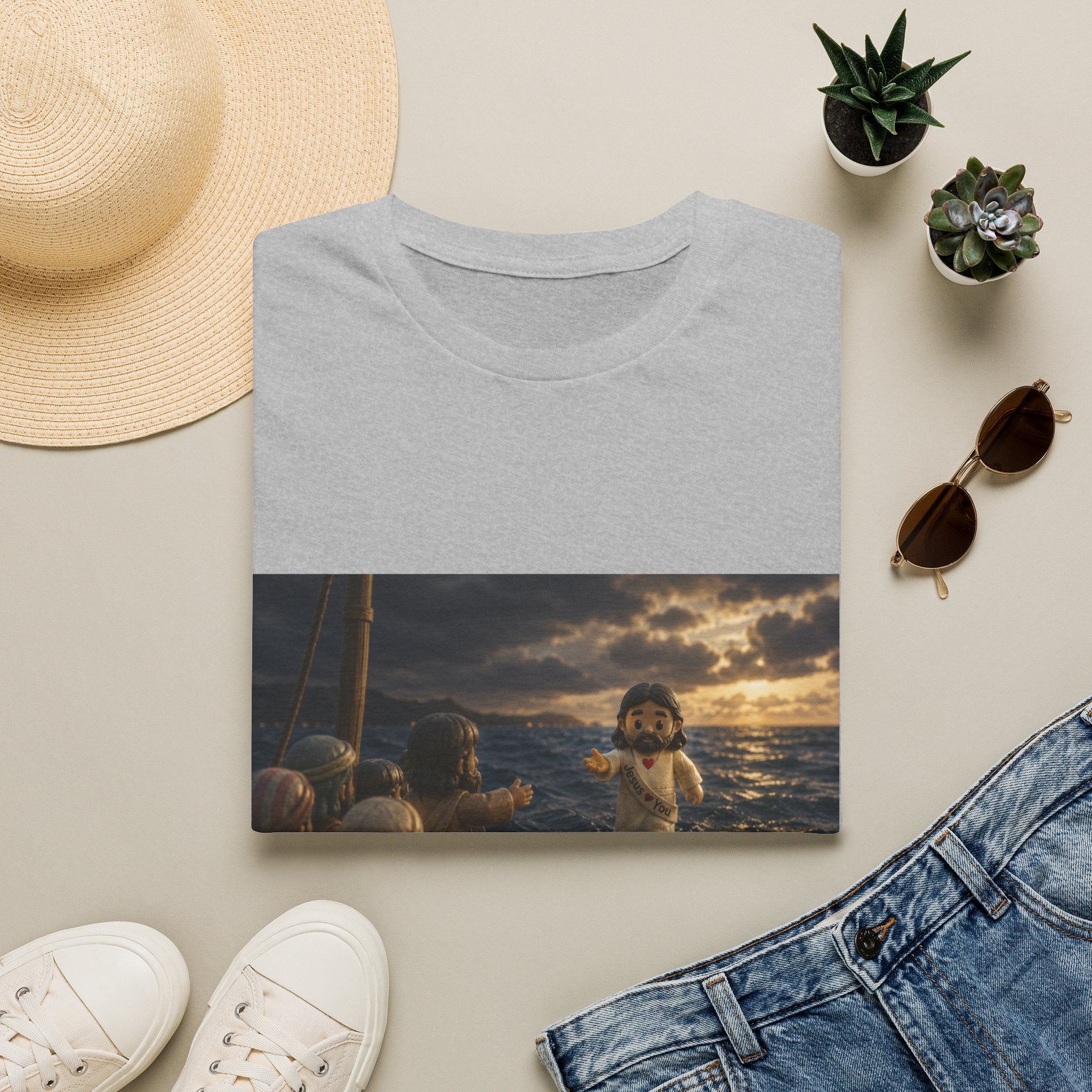 Tiny Jesus Walking on Water T-Shirt — Inspirational Biblical Faith Tee
