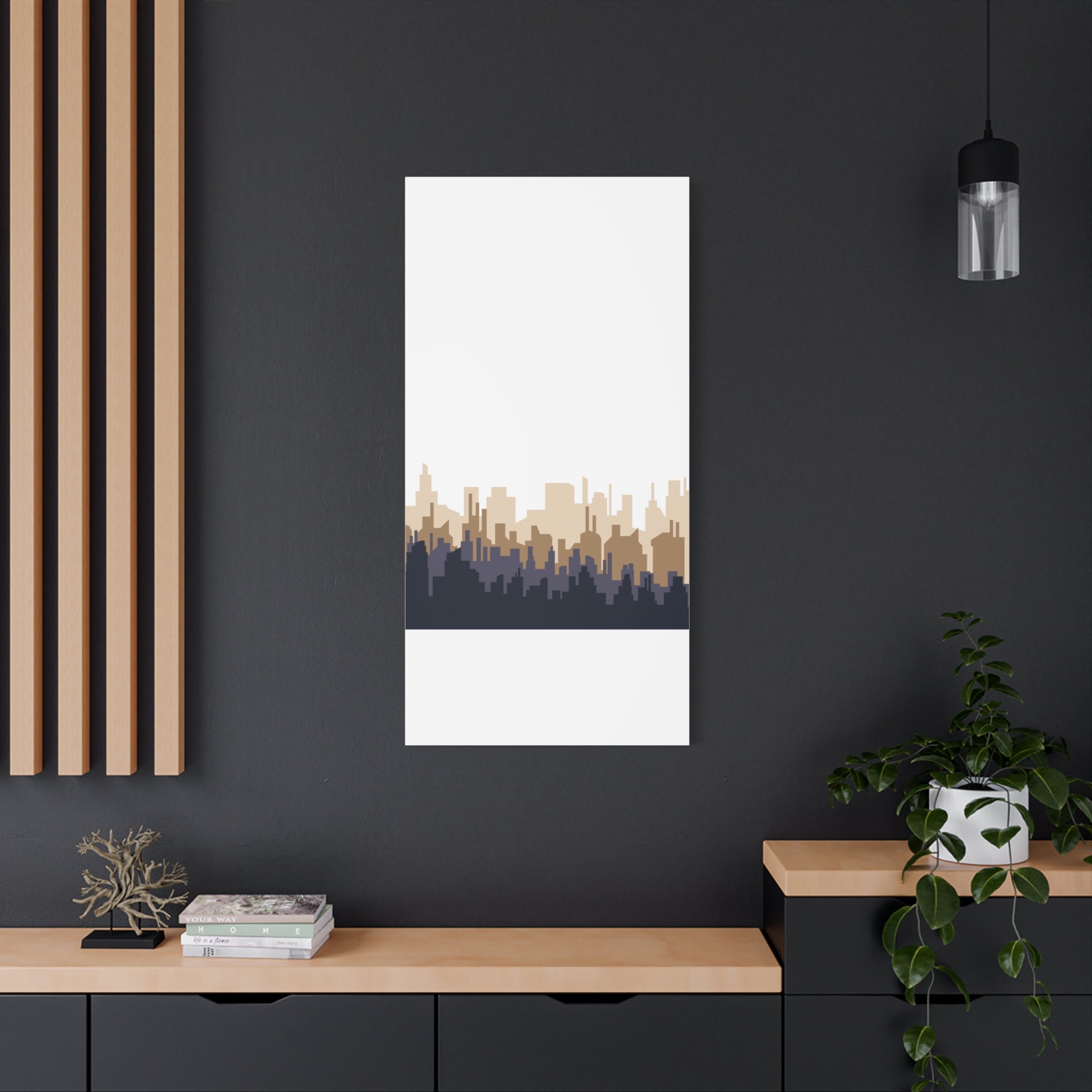 Neutral City Skyline Matte Canvas Wall Art — Minimalist Urban Home Decor