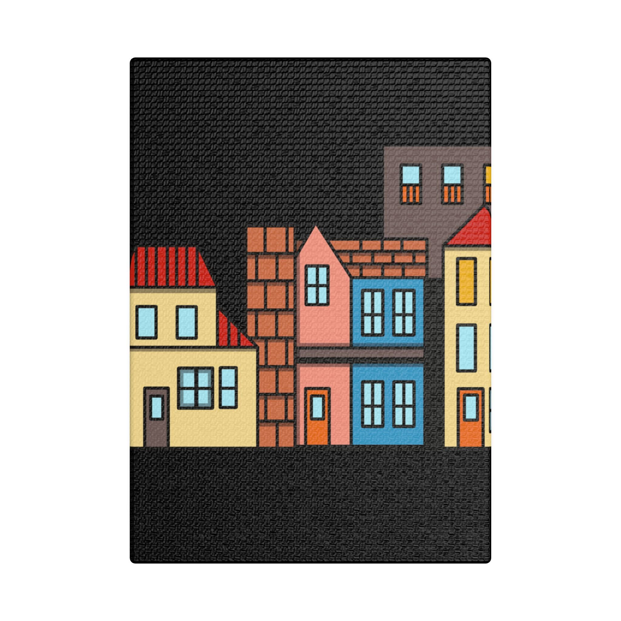 Colorful Row Houses Satin Canvas Wall Art — Stretched Cityscape Print