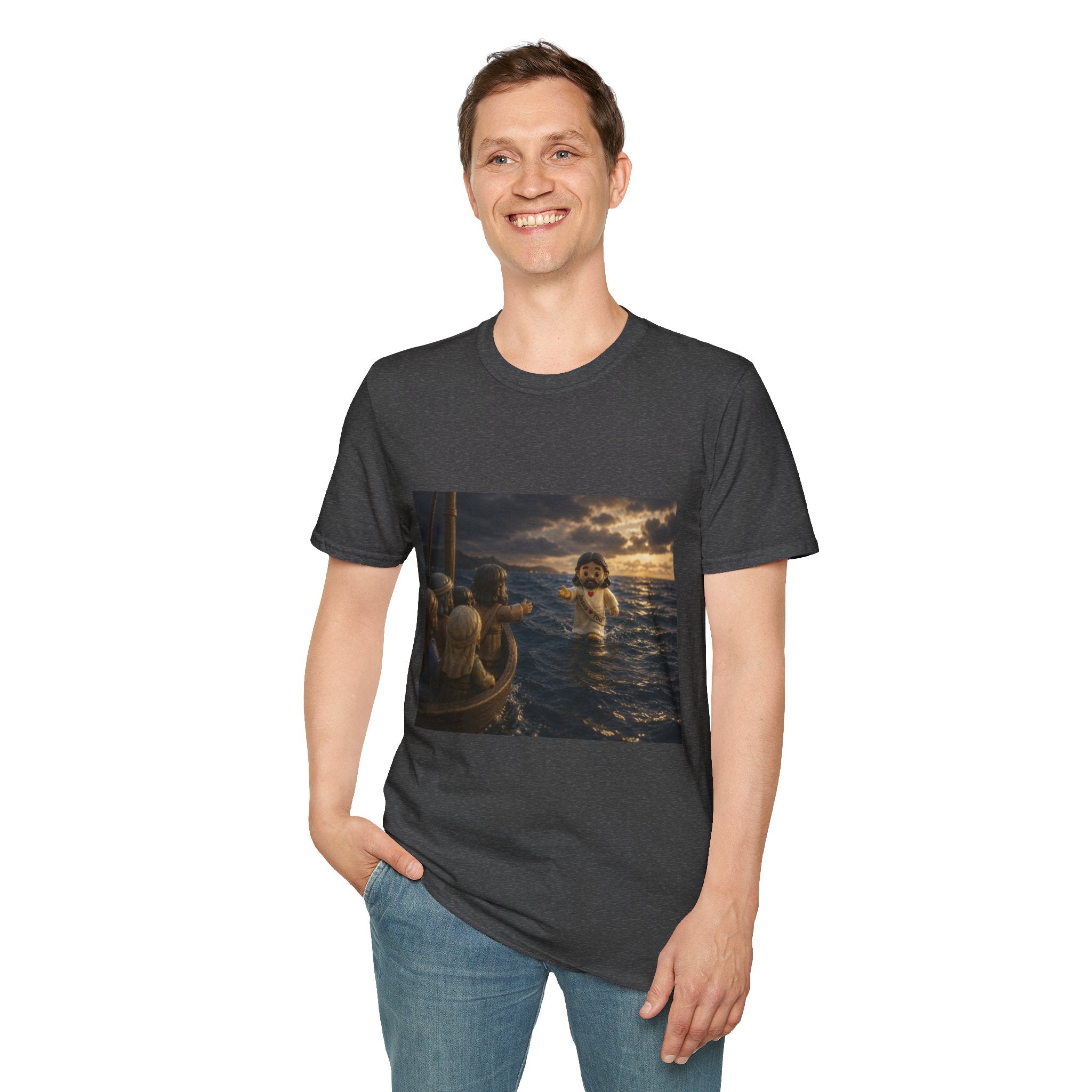Tiny Jesus Walking on Water T-Shirt — Inspirational Biblical Faith Tee