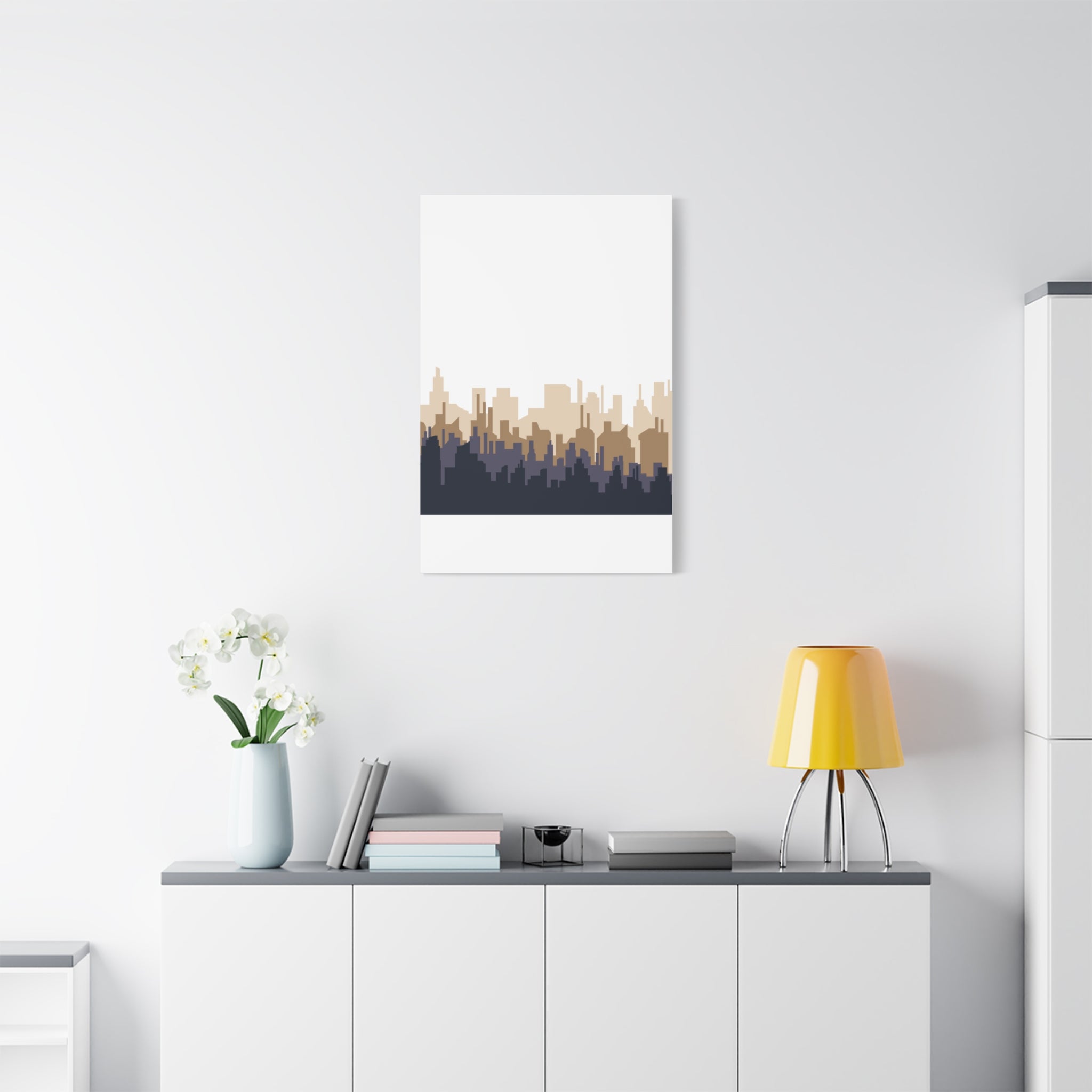 Neutral City Skyline Matte Canvas Wall Art — Minimalist Urban Home Decor