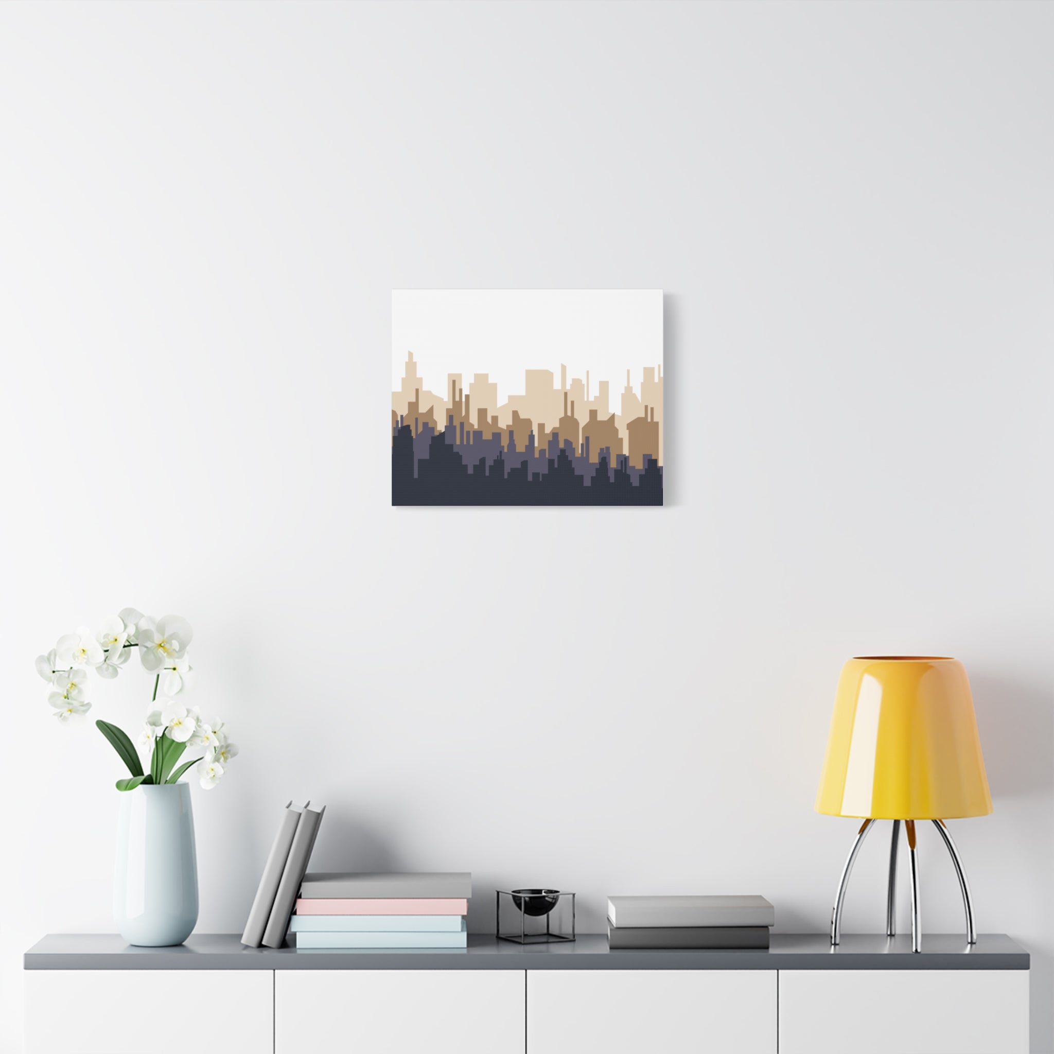 Neutral City Skyline Matte Canvas Wall Art — Minimalist Urban Home Decor
